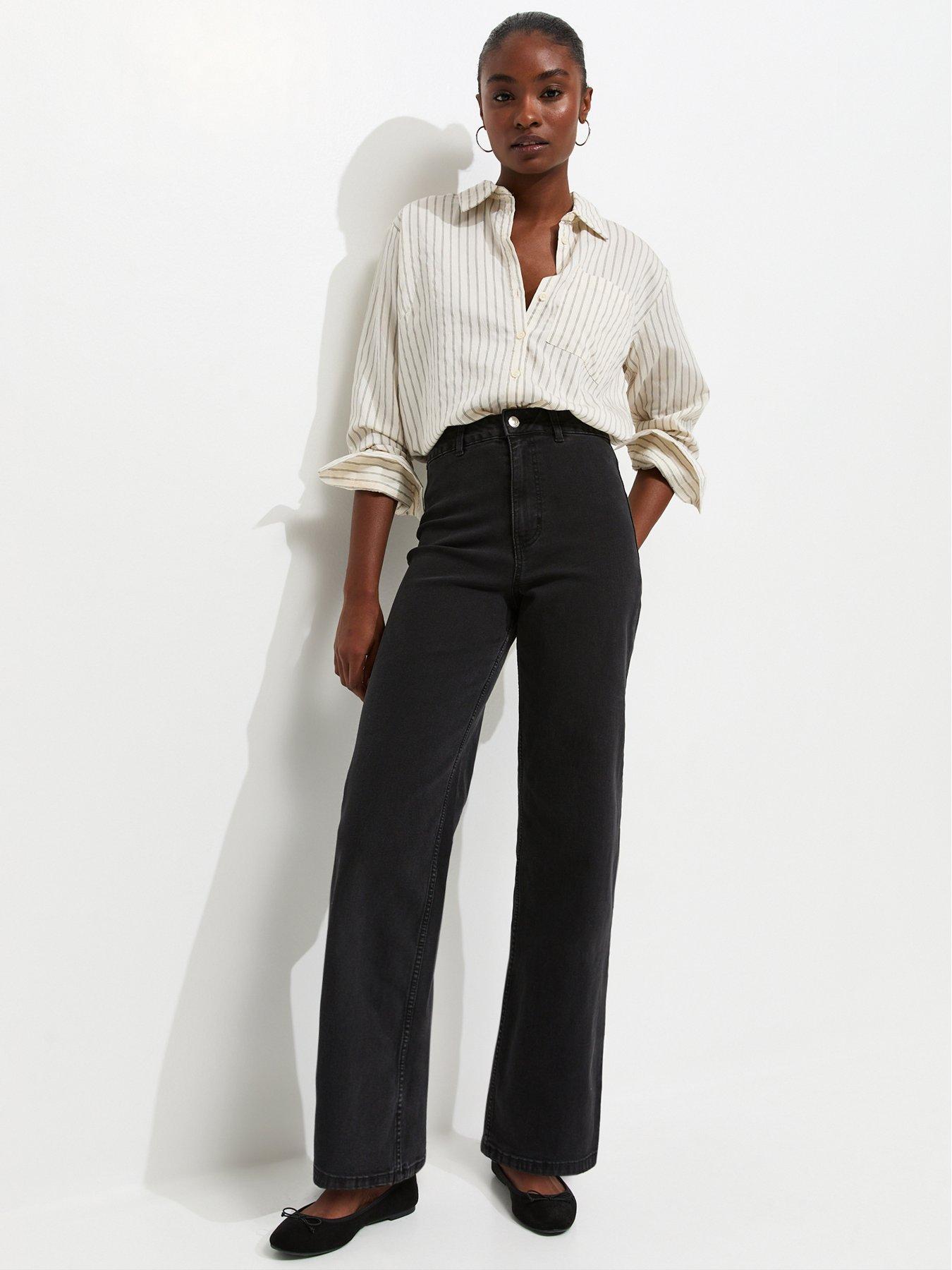 New Look Women's High Waist Stretch Denim Wide Leg Jeans - Black