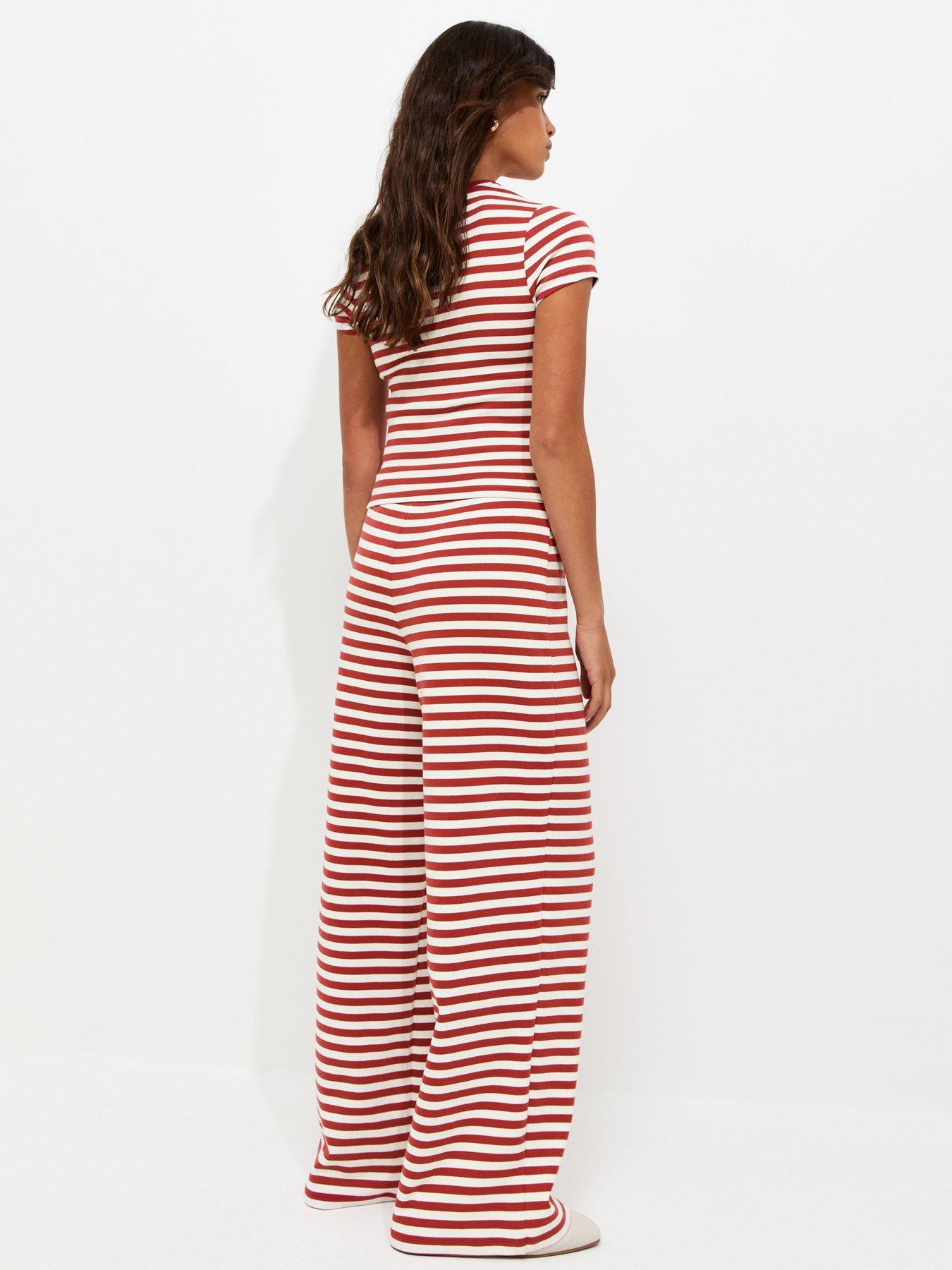 Image 2 of 5 of New Look Striped Drawstring Wide Leg Co-ord Trousers - Red