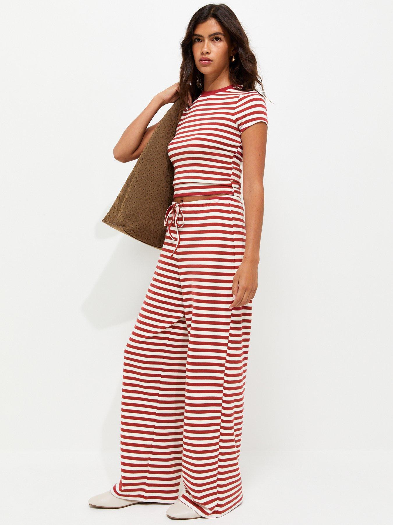 Image 3 of 5 of New Look Striped Drawstring Wide Leg Co-ord Trousers - Red