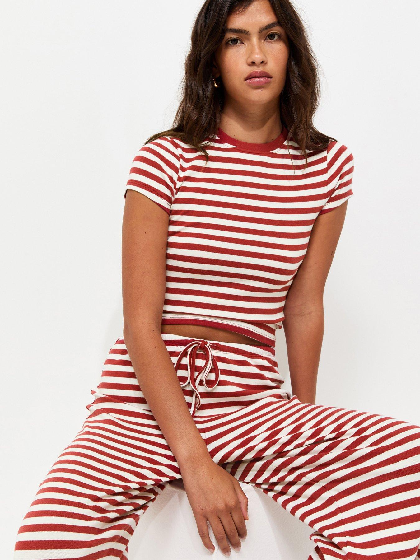 Image 4 of 5 of New Look Striped Drawstring Wide Leg Co-ord Trousers - Red