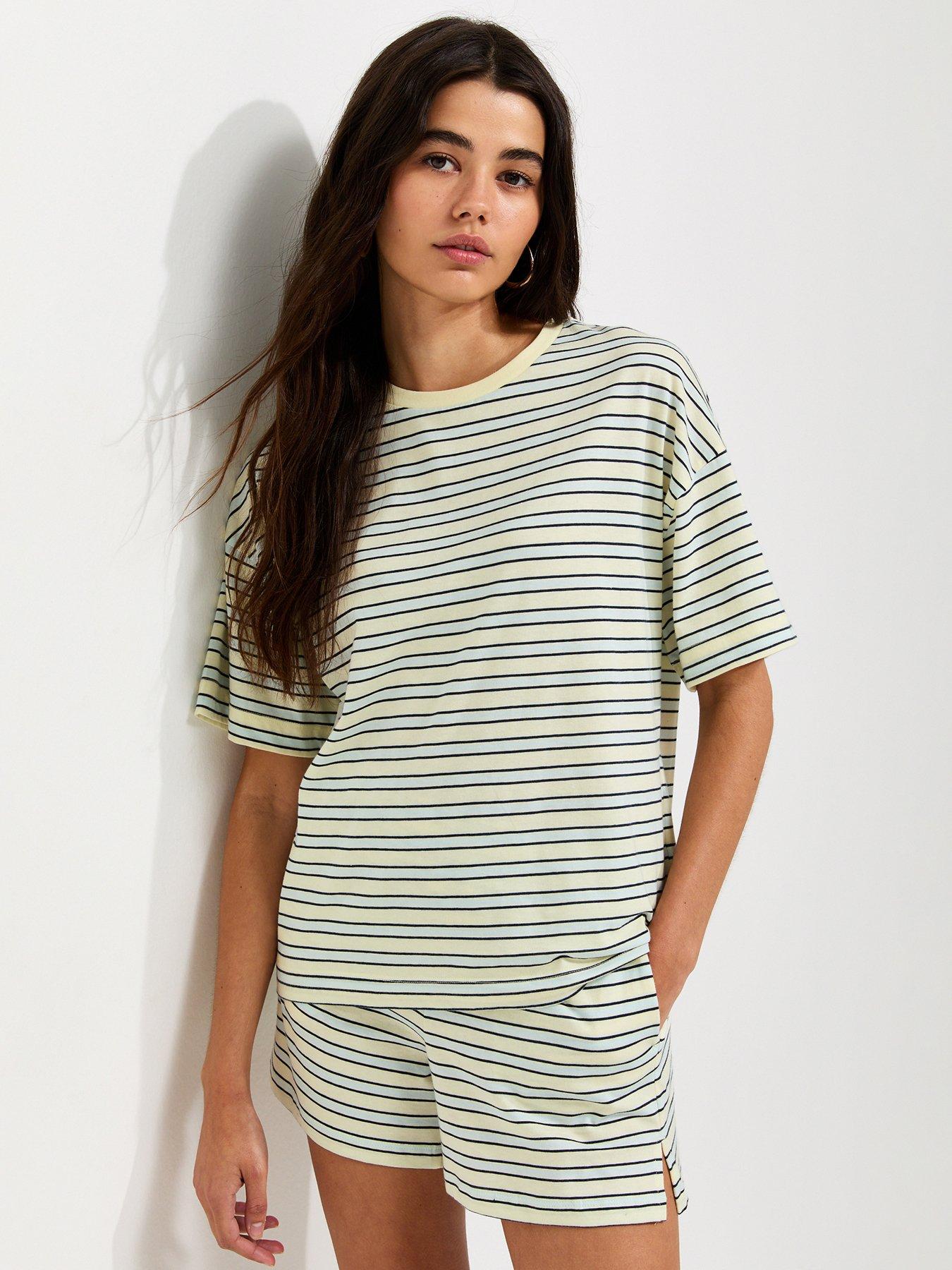 Image 1 of 4 of New Look Cotton Striped Side Split Co-ord Shorts - Yellow