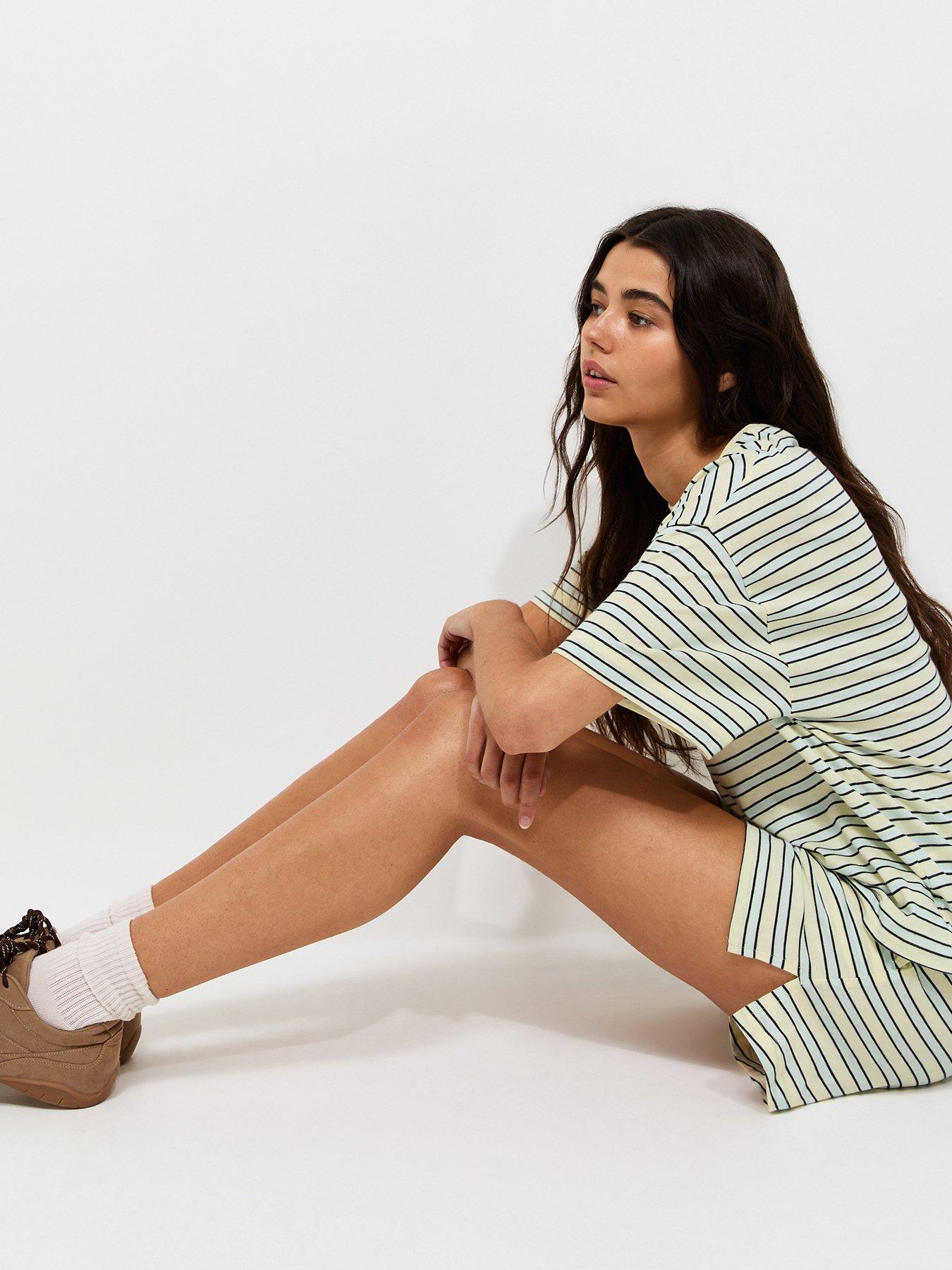 Image 3 of 4 of New Look Cotton Striped Side Split Co-ord Shorts - Yellow