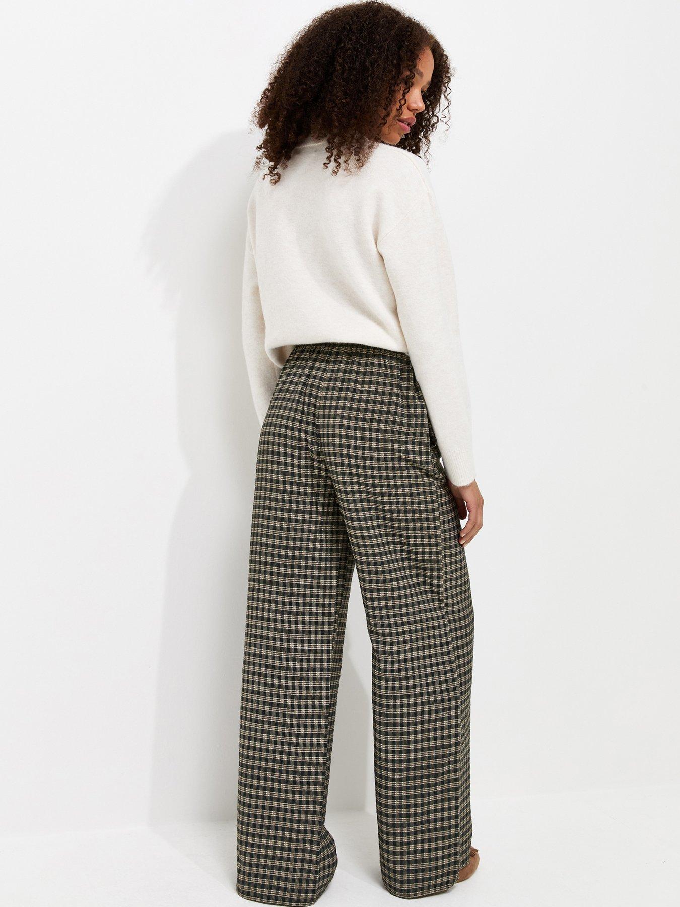 Image 2 of 5 of New Look Check Pattern Wide Leg Trousers - Brown