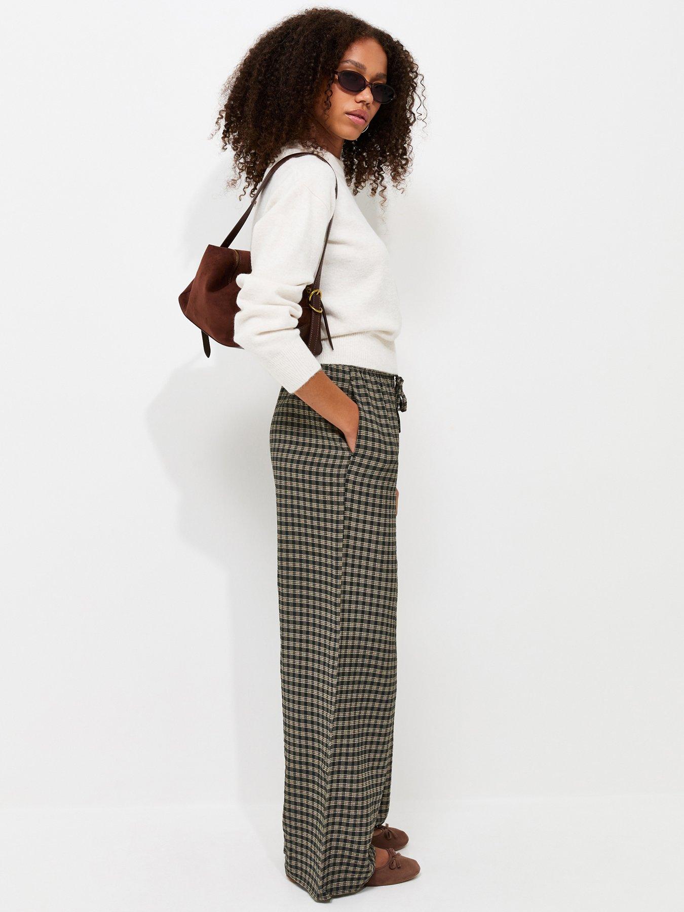 Image 3 of 5 of New Look Check Pattern Wide Leg Trousers - Brown