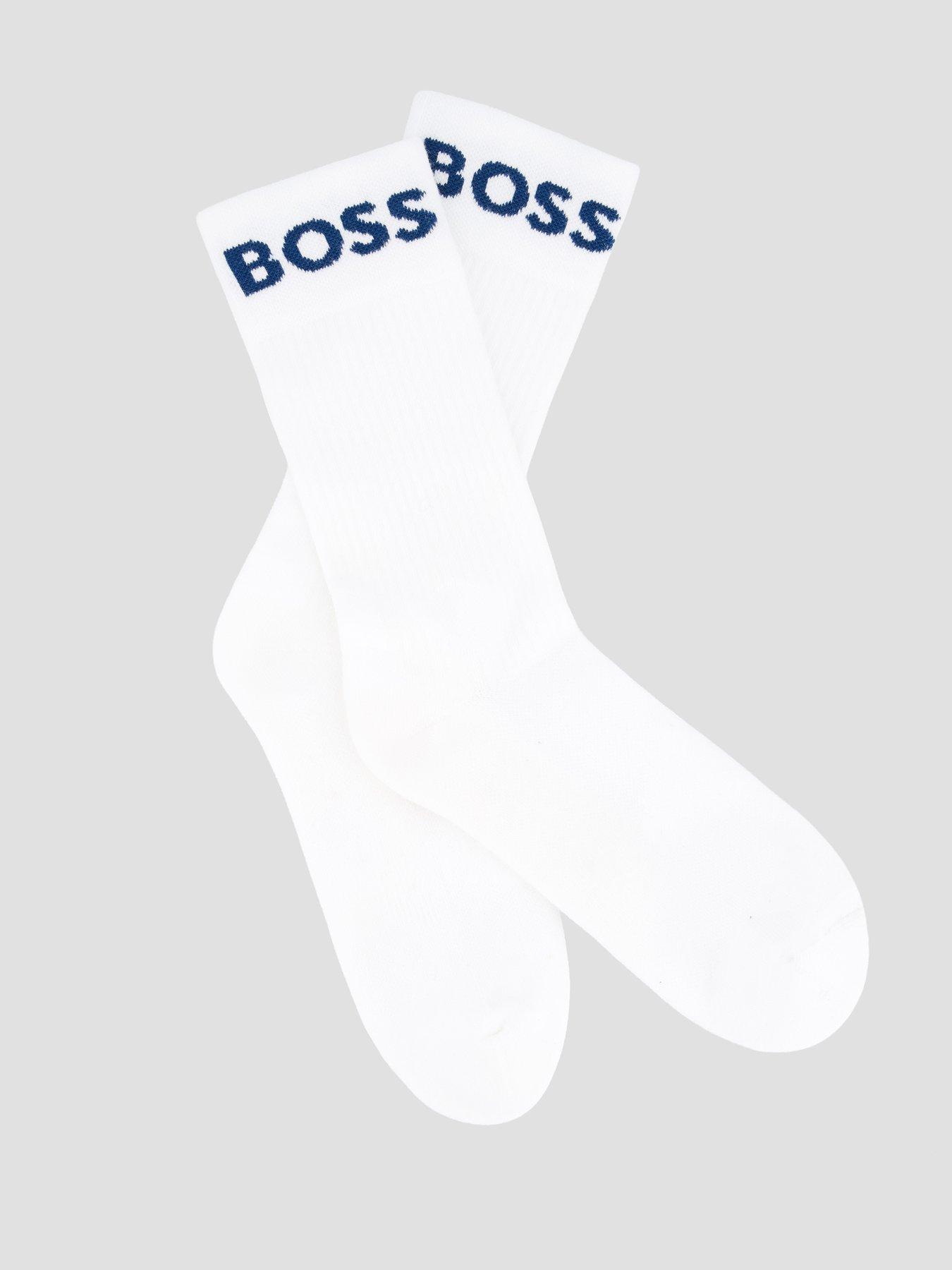 Image 2 of 3 of BOSS Mens 2 Pack Logo Ribbed Sports Socks - White