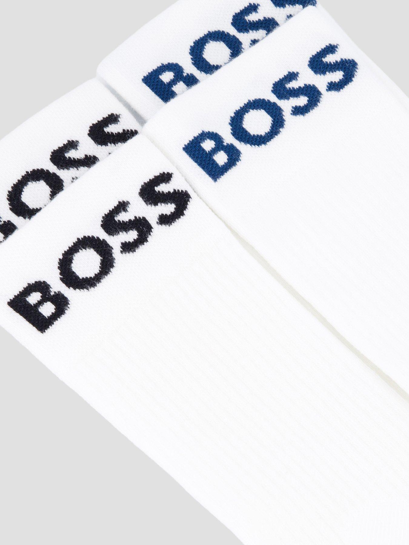 Image 3 of 3 of BOSS Mens 2 Pack Logo Ribbed Sports Socks - White