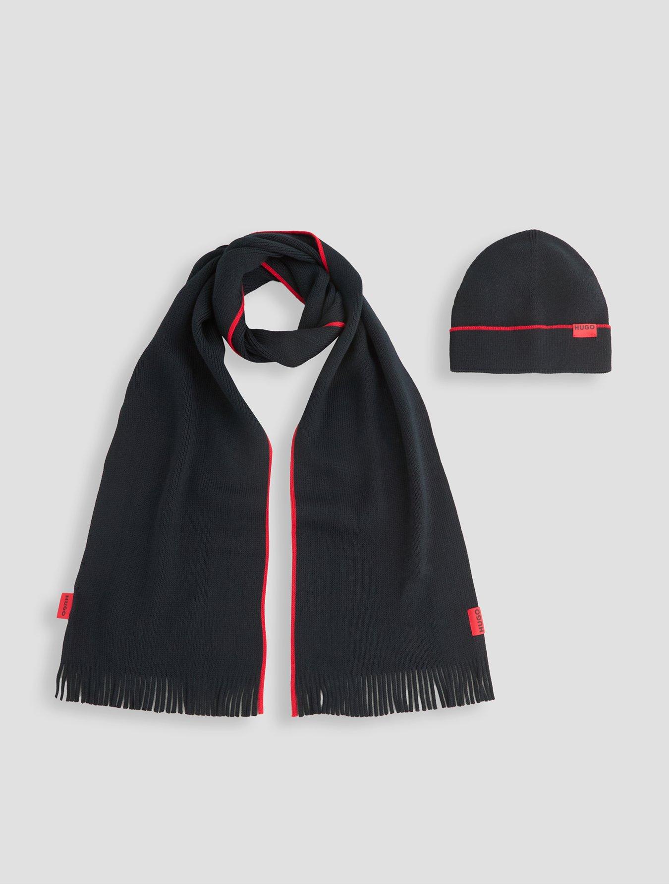 Image 1 of 4 of HUGO Mens Zaschel Wool Blend Logo Hat &amp; Scarf Set - Dark Blue