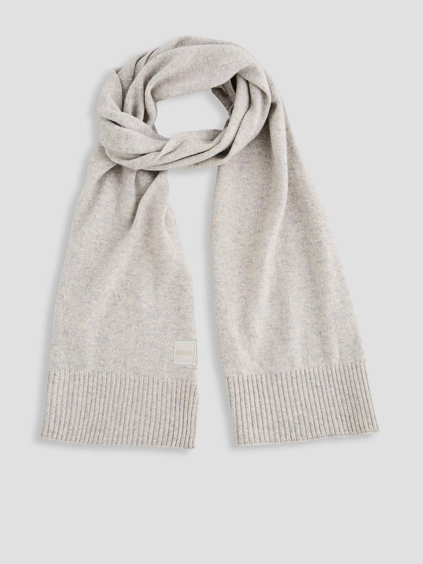 Image 1 of 3 of BOSS Mens Akaio Wool-Rich Ribbed Scarf - Grey