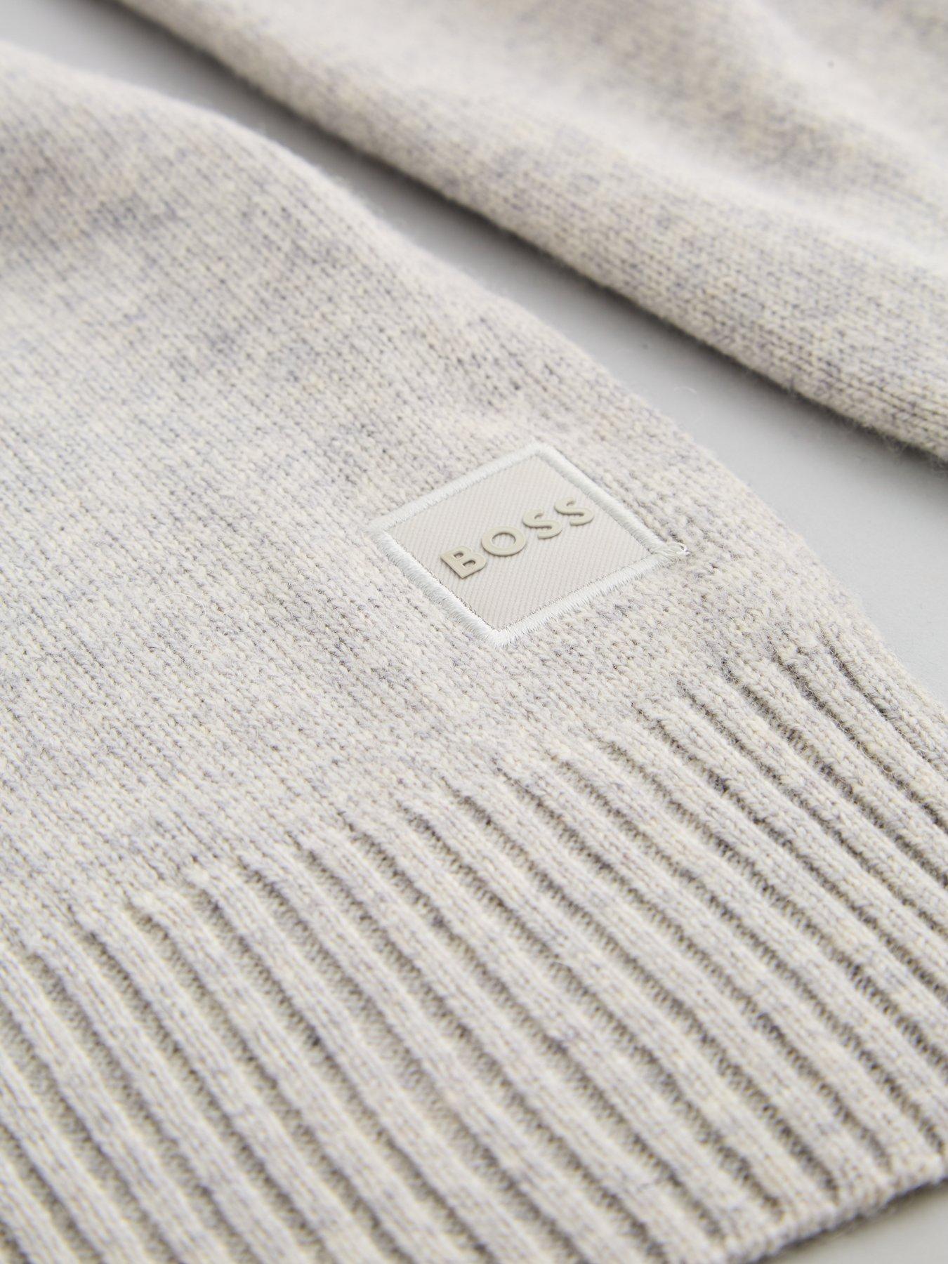 Image 3 of 3 of BOSS Mens Akaio Wool-Rich Ribbed Scarf - Grey