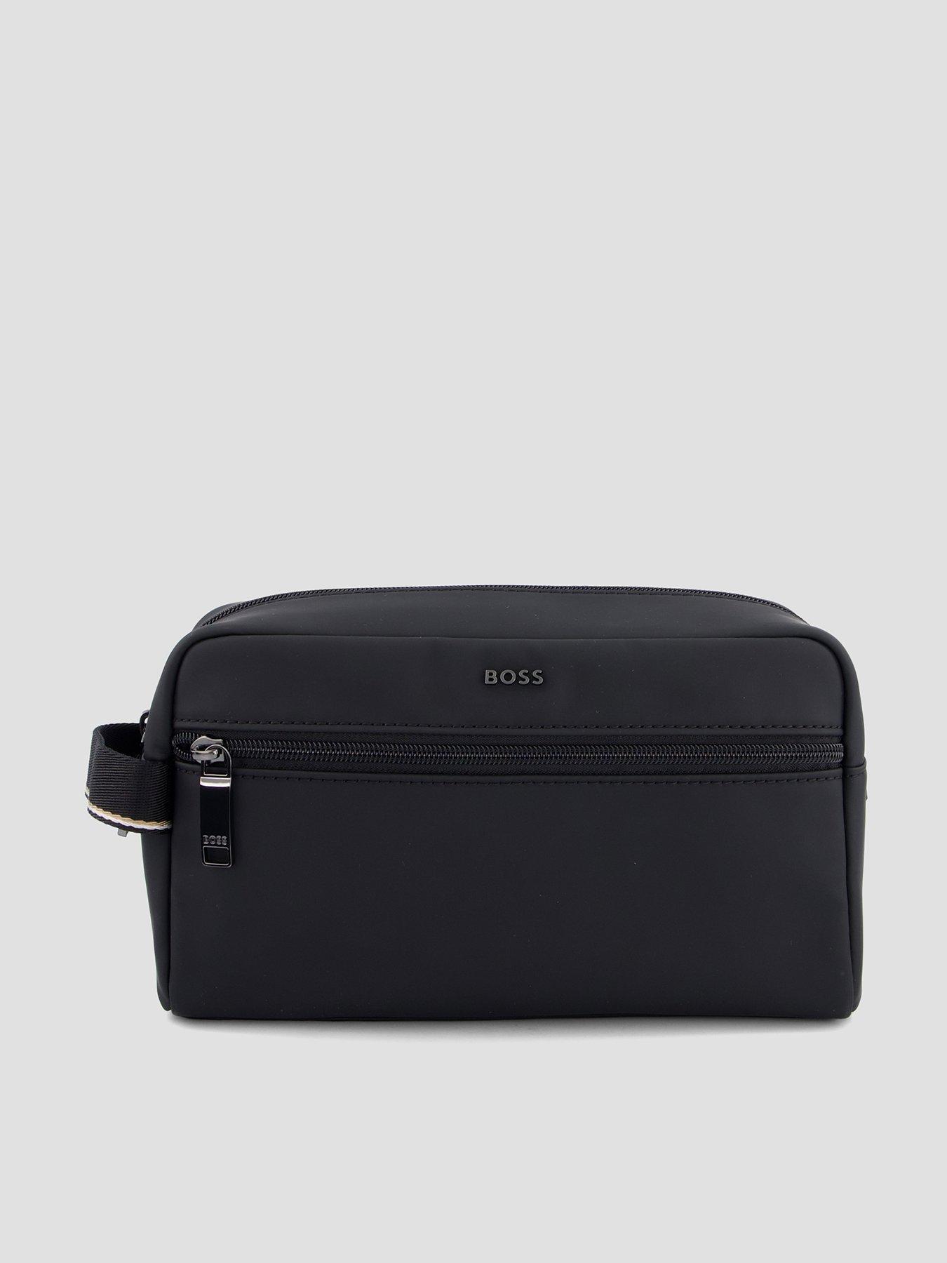 Image 1 of 6 of BOSS BOSS Mens Zeph Faux Leather Front Pocket Wash Bag - Black