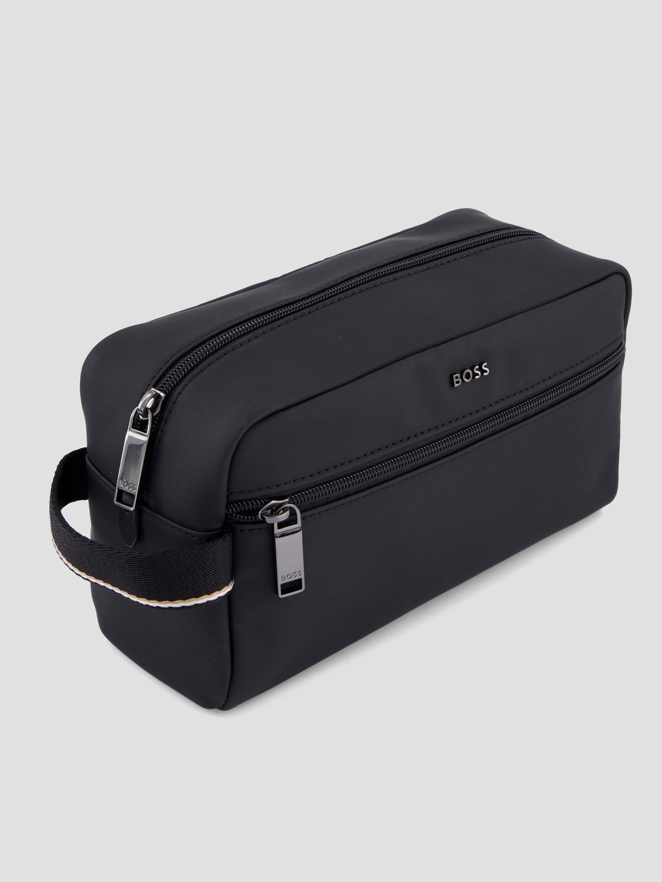 Image 2 of 6 of BOSS BOSS Mens Zeph Faux Leather Front Pocket Wash Bag - Black