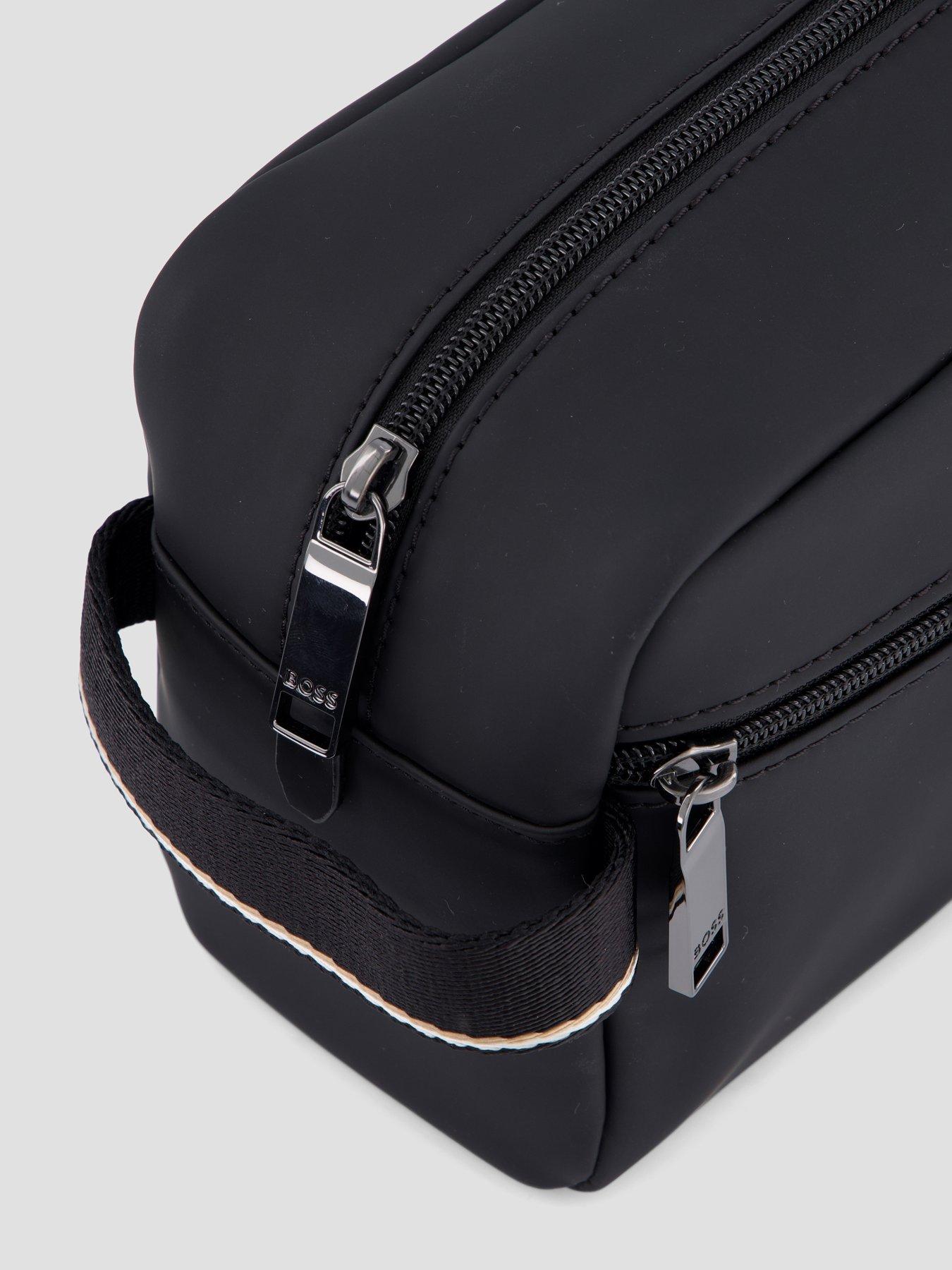 Image 4 of 6 of BOSS BOSS Mens Zeph Faux Leather Front Pocket Wash Bag - Black