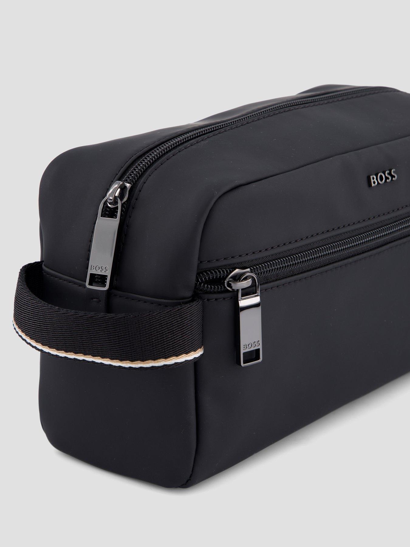Image 6 of 6 of BOSS BOSS Mens Zeph Faux Leather Front Pocket Wash Bag - Black