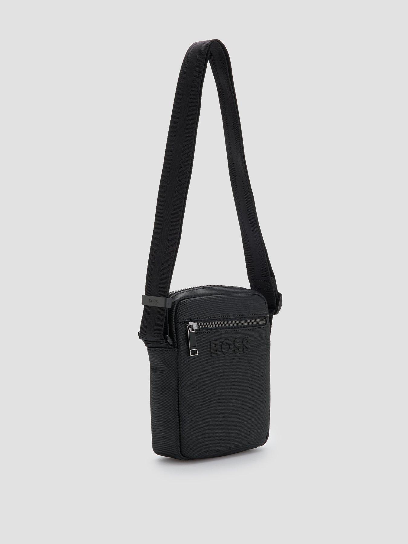 Image 2 of 6 of BOSS Mens Textured Tonal Logo Zip Crossbody Bag - Black