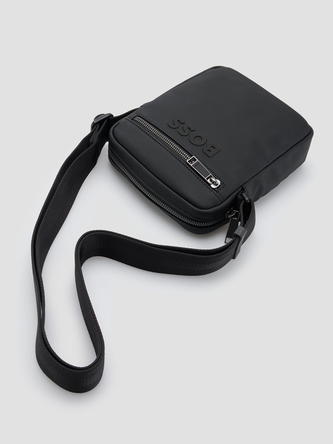 Image 4 of 6 of BOSS Mens Textured Tonal Logo Zip Crossbody Bag - Black