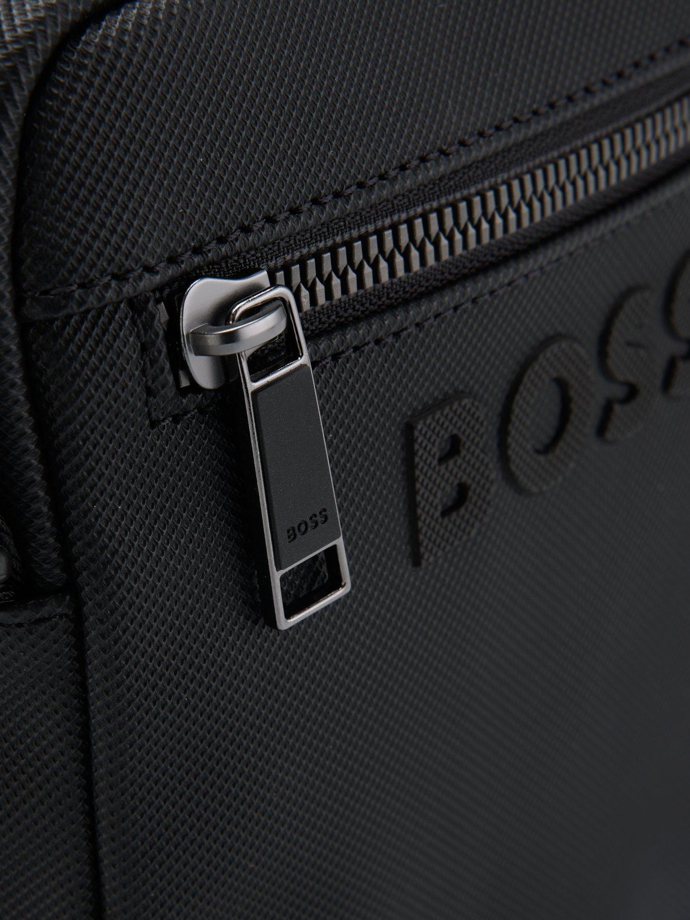 Image 5 of 6 of BOSS Mens Textured Tonal Logo Zip Crossbody Bag - Black