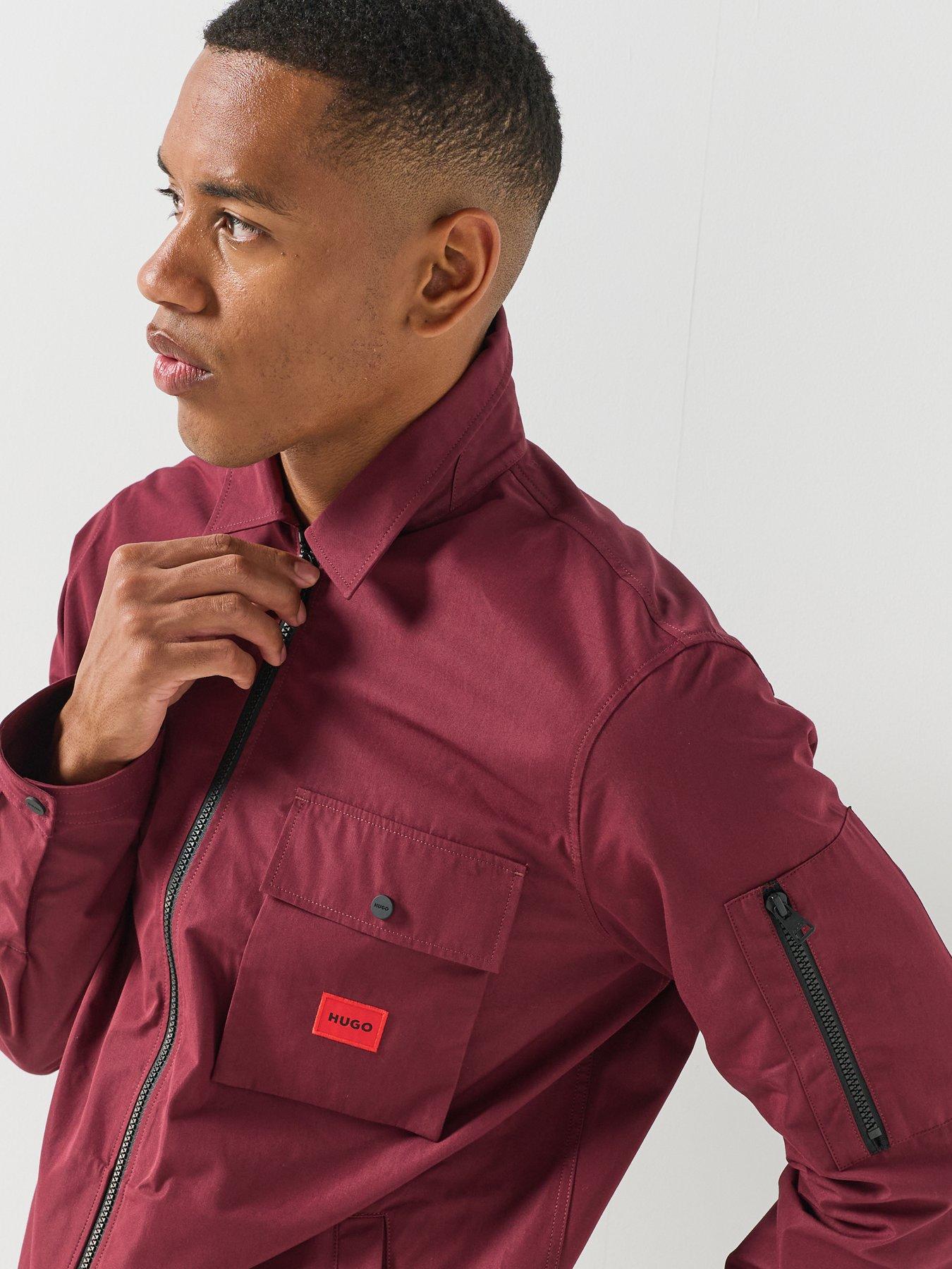 Image 5 of 6 of HUGO Mens Emmond Oversized Fit Zip-Through Overshirt - Purple