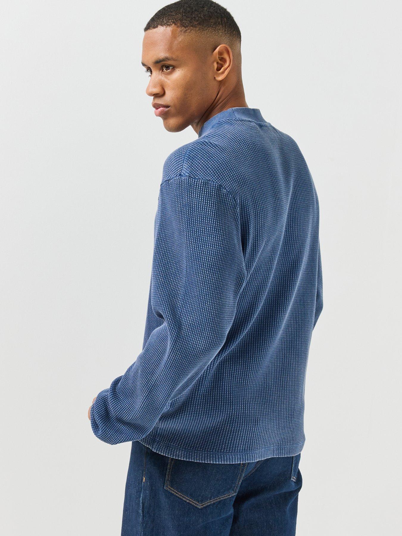 Image 2 of 4 of HUGO Mens Neminio Regular Fit Waffle Long Sleeve T-Shirt - Navy