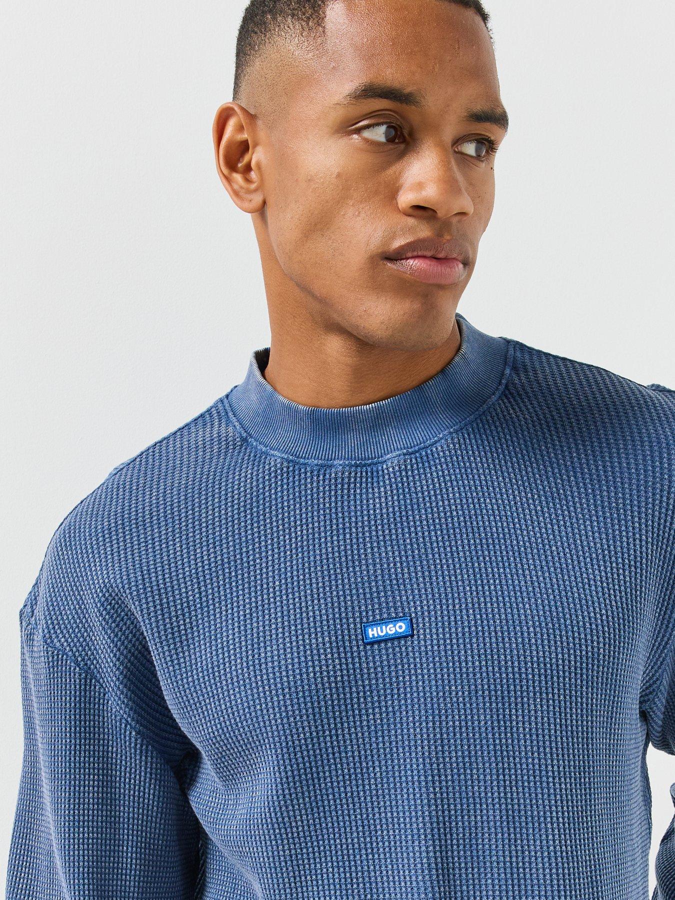 Image 4 of 4 of HUGO Mens Neminio Regular Fit Waffle Long Sleeve T-Shirt - Navy