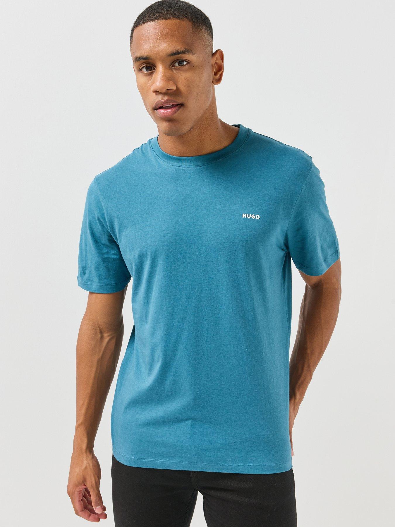 Image 1 of 4 of HUGO Mens Dero222 Regular Fit Cotton T-Shirt - Blue