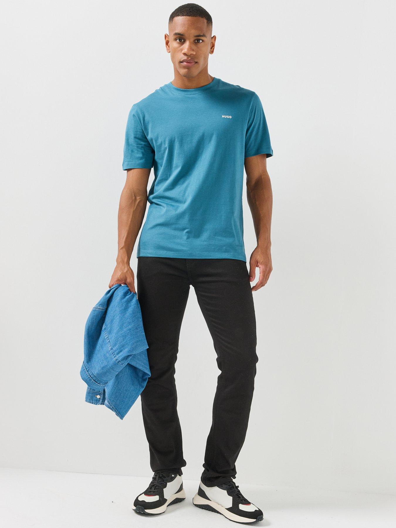 Image 3 of 4 of HUGO Mens Dero222 Regular Fit Cotton T-Shirt - Blue