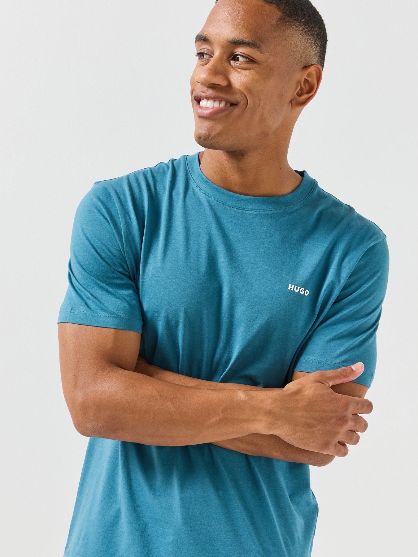 Image 4 of 4 of HUGO Mens Dero222 Regular Fit Cotton T-Shirt - Blue