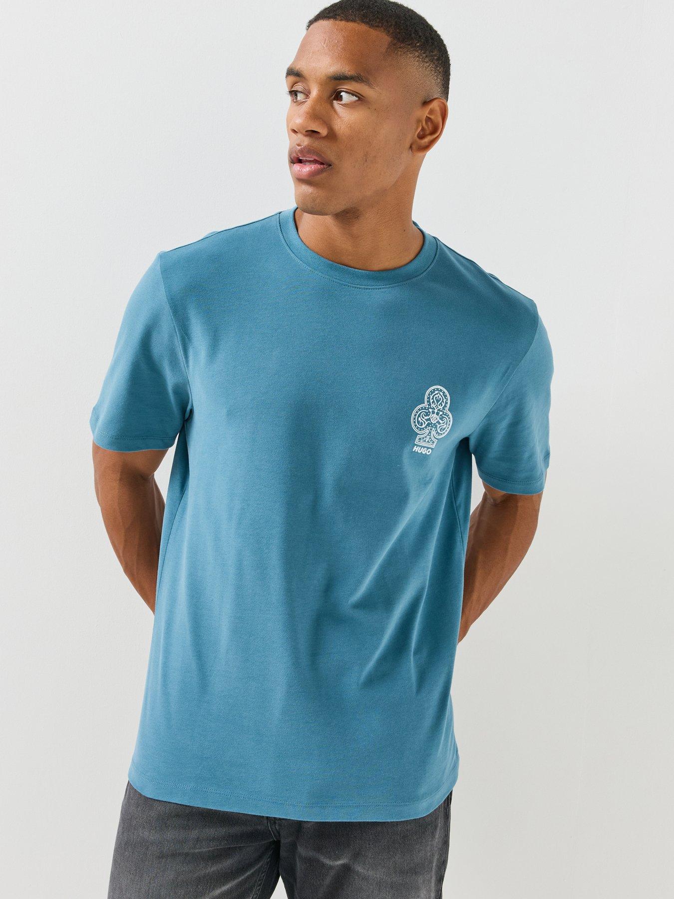 Image 1 of 5 of HUGO Mens Dulos Ace Card Logo Relaxed Fit T-Shirt - Blue