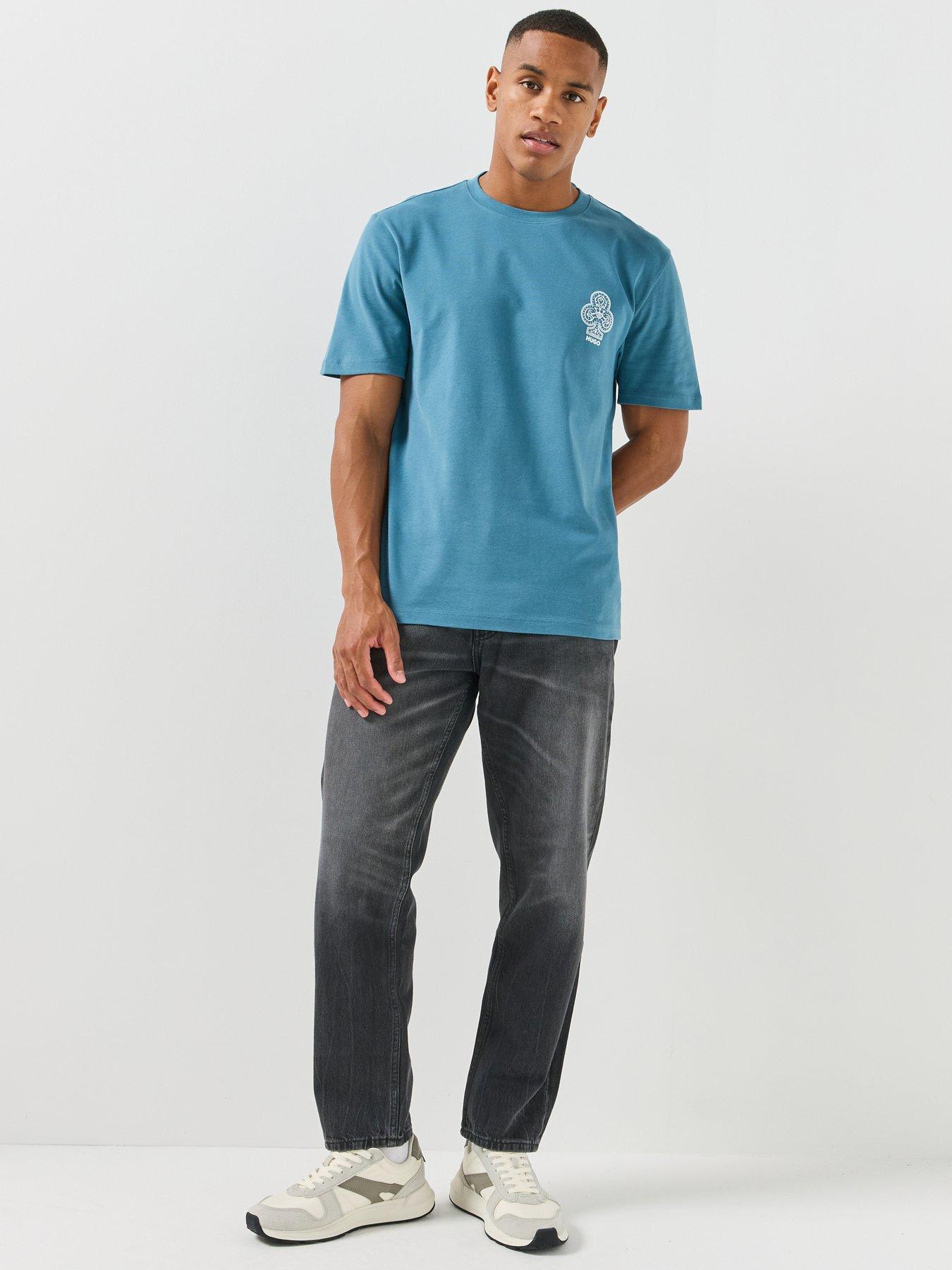 Image 3 of 5 of HUGO Mens Dulos Ace Card Logo Relaxed Fit T-Shirt - Blue
