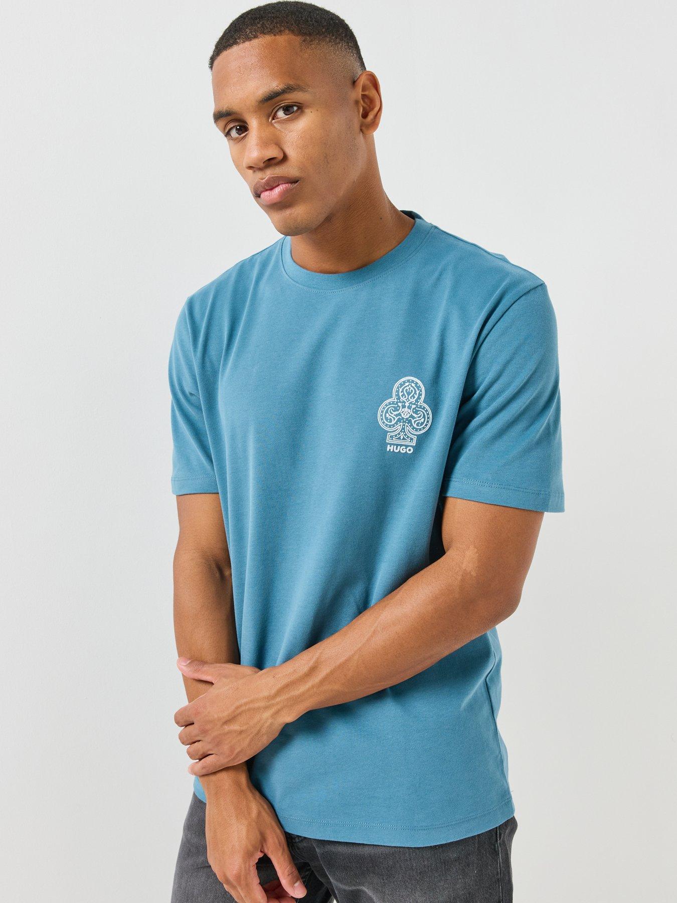 Image 4 of 5 of HUGO Mens Dulos Ace Card Logo Relaxed Fit T-Shirt - Blue