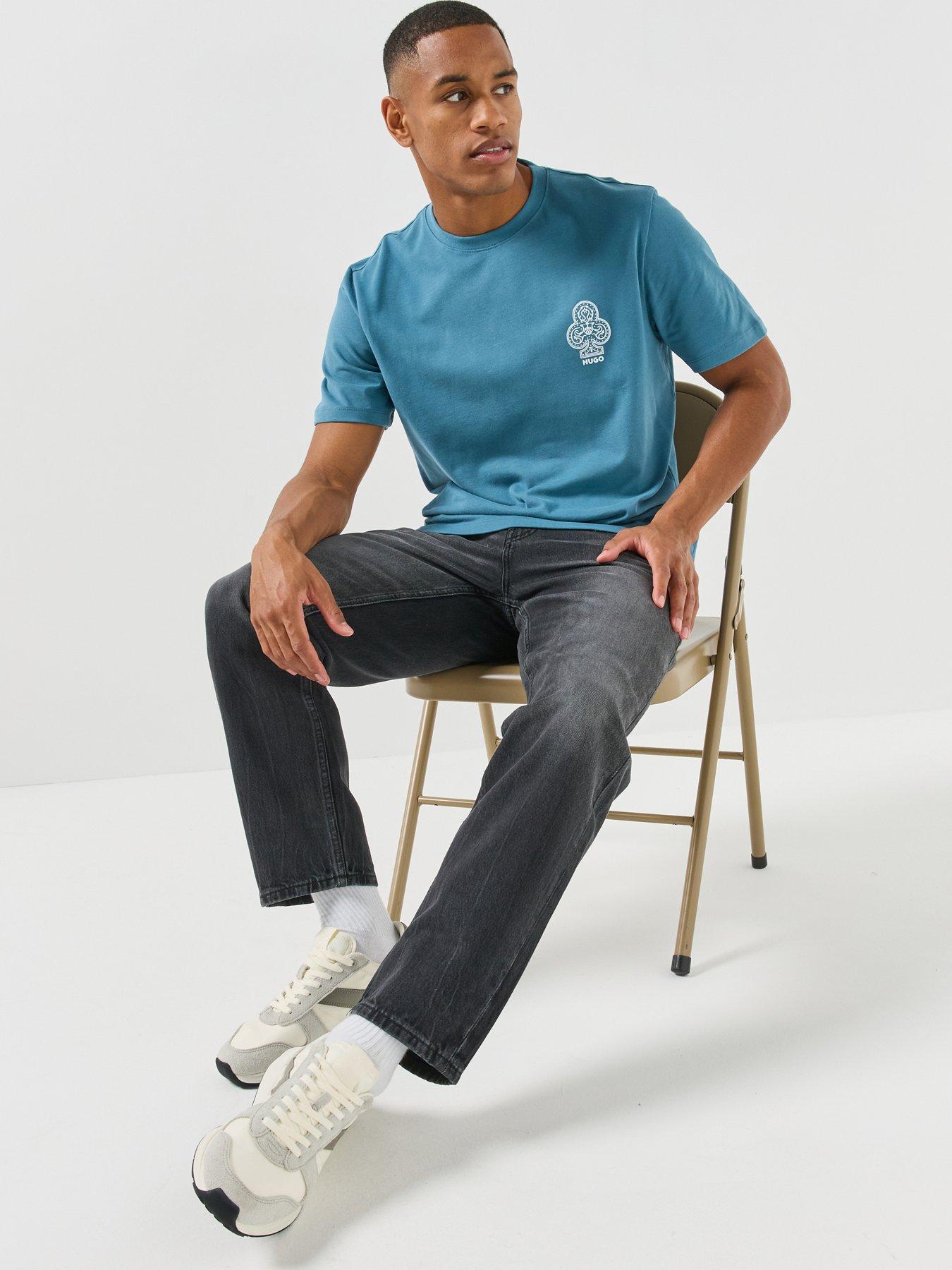 Image 5 of 5 of HUGO Mens Dulos Ace Card Logo Relaxed Fit T-Shirt - Blue