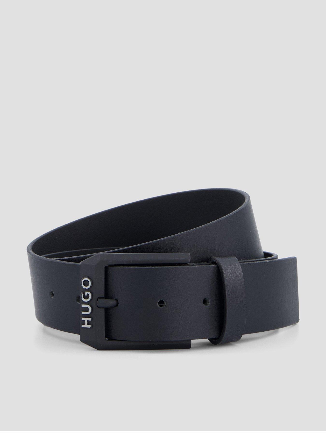 Image 1 of 4 of HUGO Mens Gelio Matte Buckle Logo Leather Belt - Black