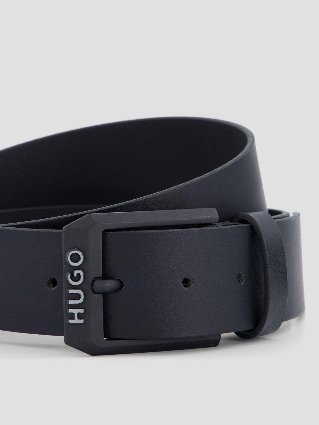 Image 2 of 4 of HUGO Mens Gelio Matte Buckle Logo Leather Belt - Black