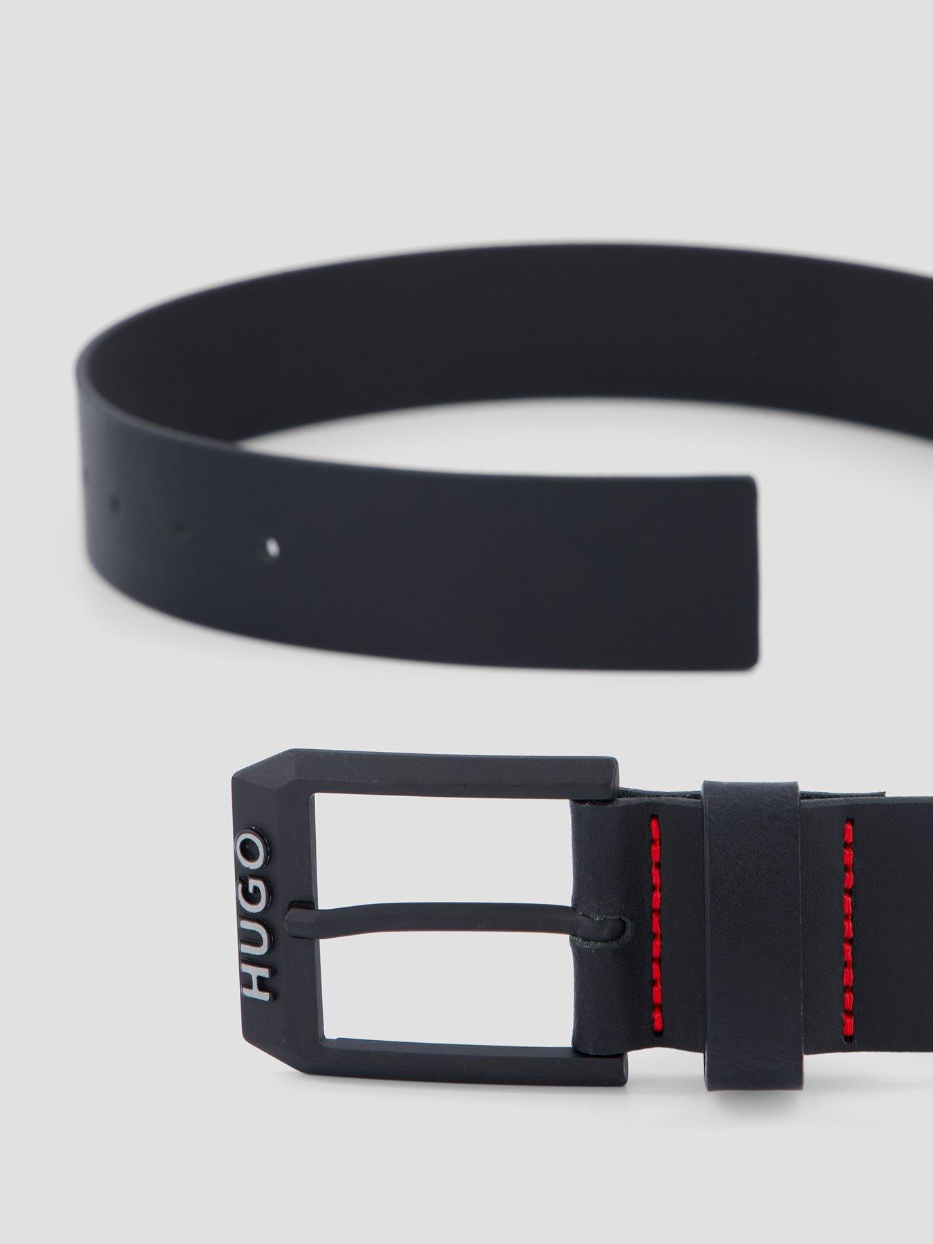 Image 3 of 4 of HUGO Mens Gelio Matte Buckle Logo Leather Belt - Black