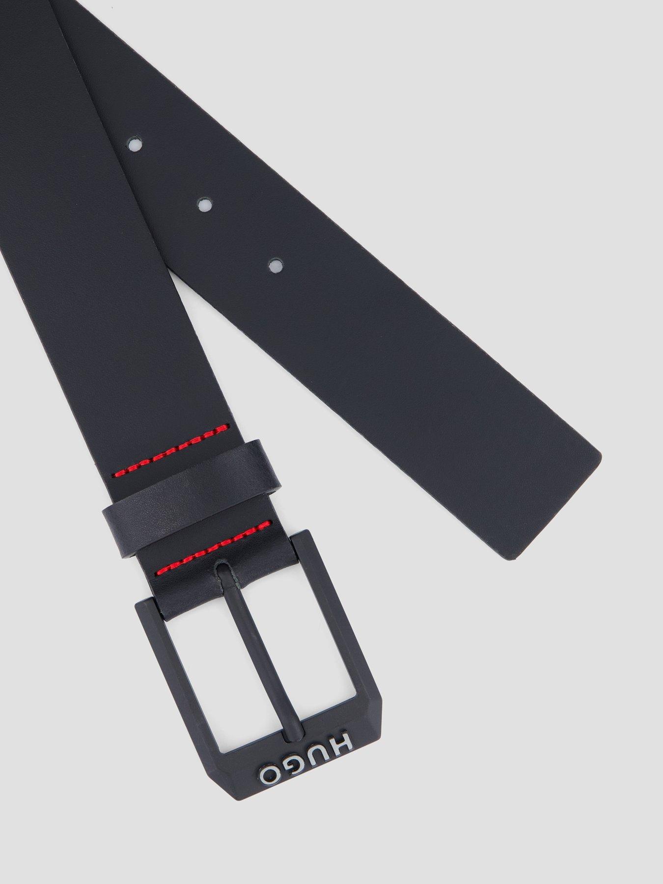 Image 4 of 4 of HUGO Mens Gelio Matte Buckle Logo Leather Belt - Black