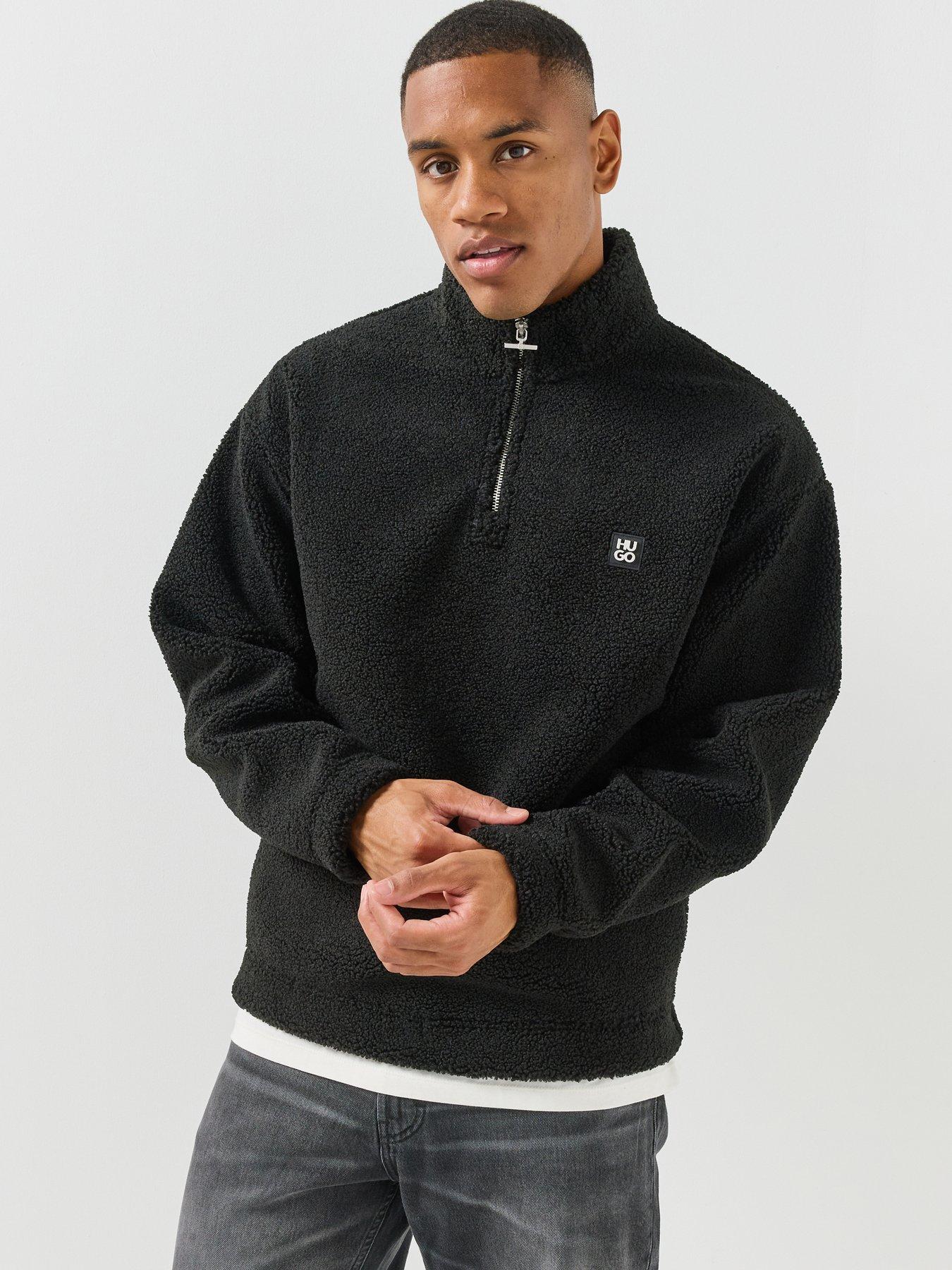 Image 1 of 4 of HUGO Derylong Nickel Stacked Logo Teddy 1/4 Zip Sweat - Black