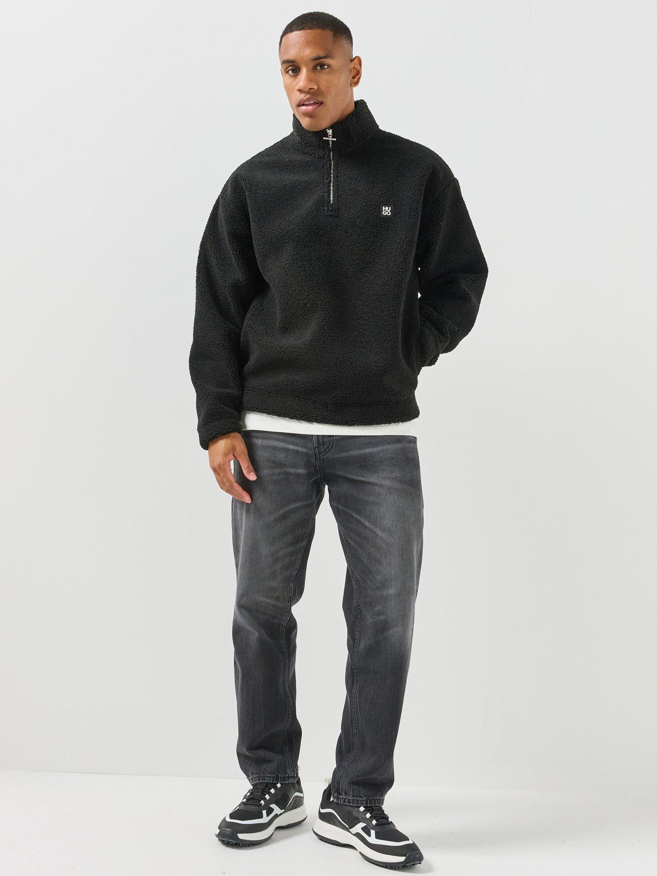 Image 3 of 4 of HUGO Derylong Nickel Stacked Logo Teddy 1/4 Zip Sweat - Black