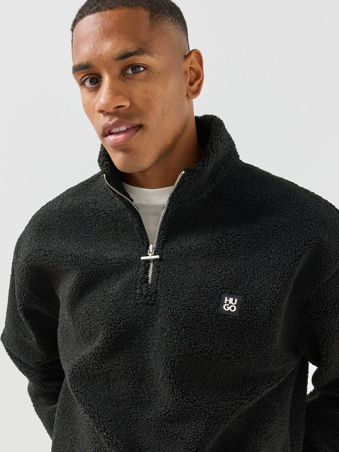Image 4 of 4 of HUGO Derylong Nickel Stacked Logo Teddy 1/4 Zip Sweat - Black