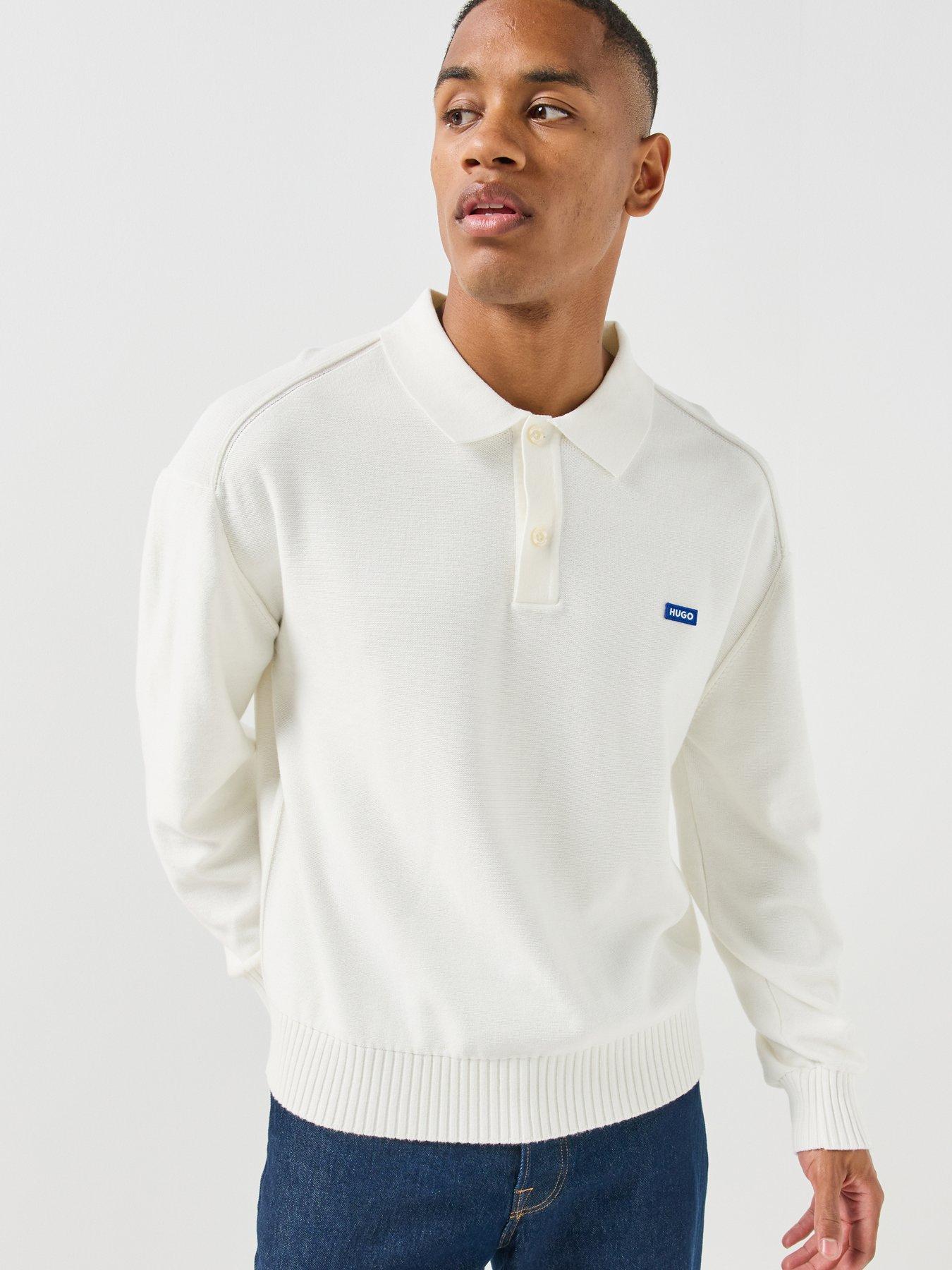 Image 1 of 4 of HUGO Mens San Patty-C Long Sleeve Polo Shirt - White