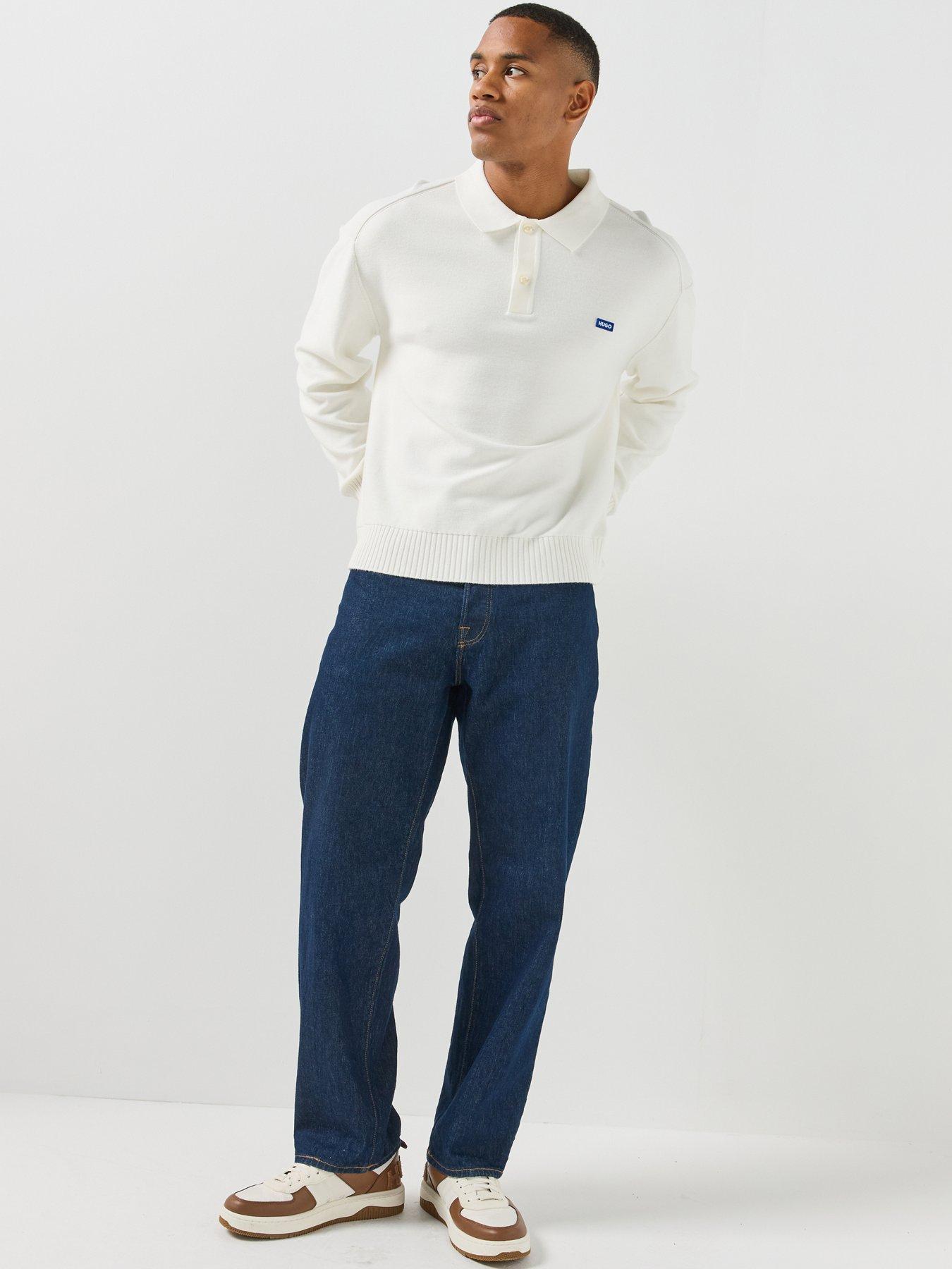 Image 3 of 4 of HUGO Mens San Patty-C Long Sleeve Polo Shirt - White