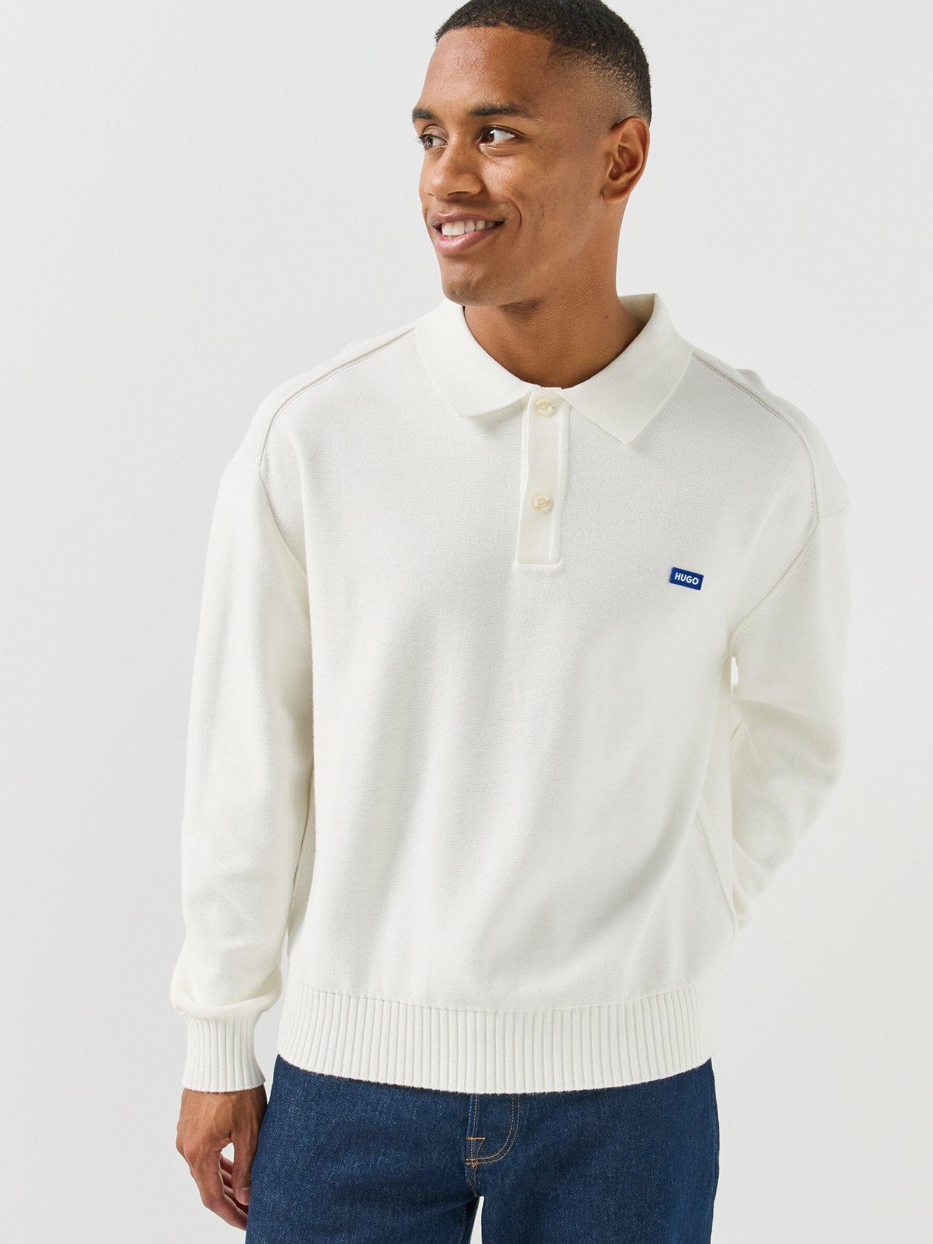 Image 4 of 4 of HUGO Mens San Patty-C Long Sleeve Polo Shirt - White