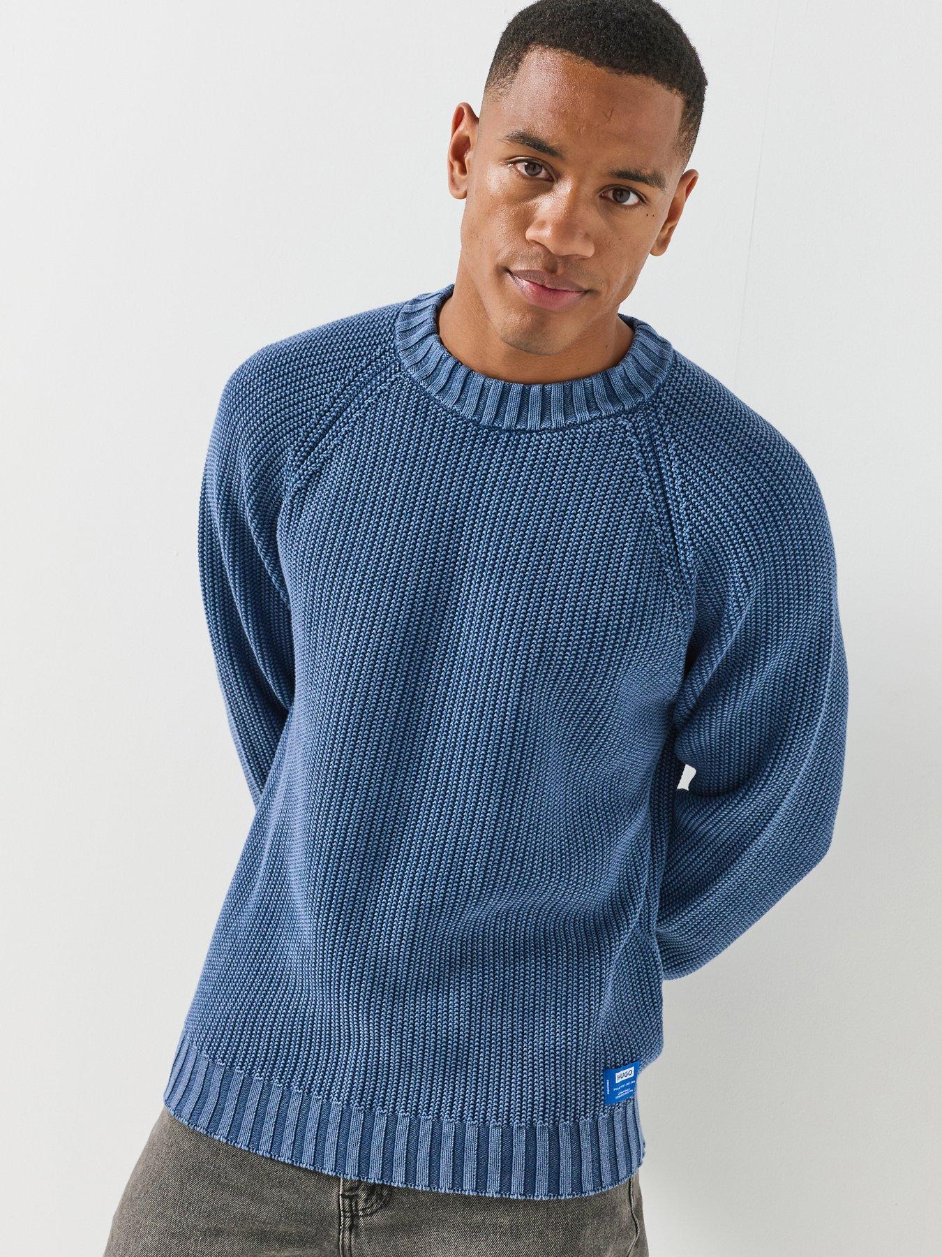 Image 1 of 6 of HUGO Mens Blue Sondye-1 Relaxed Fit Cotton Crew Neck Jumper - Navy