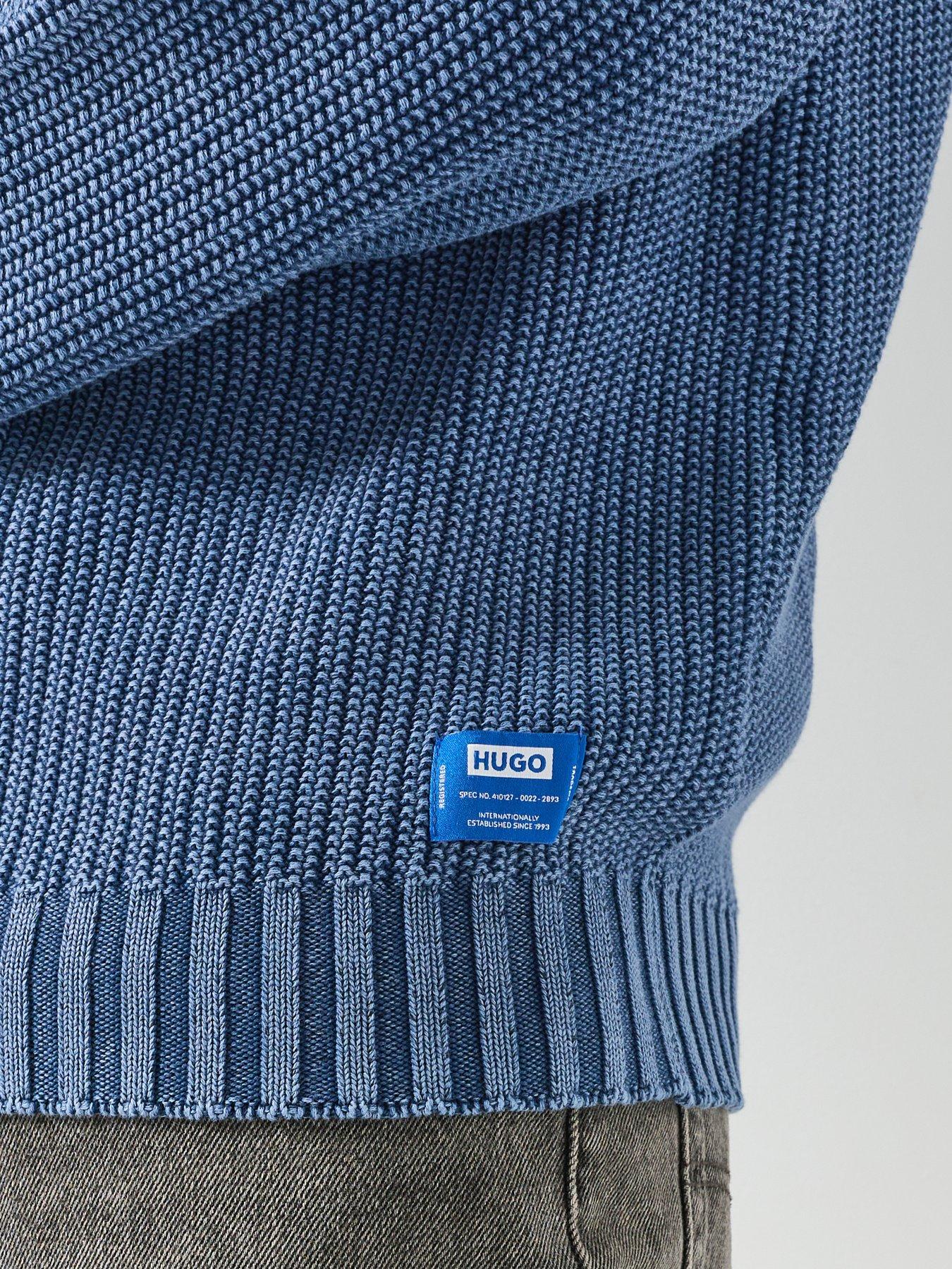 Image 6 of 6 of HUGO Mens Blue Sondye-1 Relaxed Fit Cotton Crew Neck Jumper - Navy