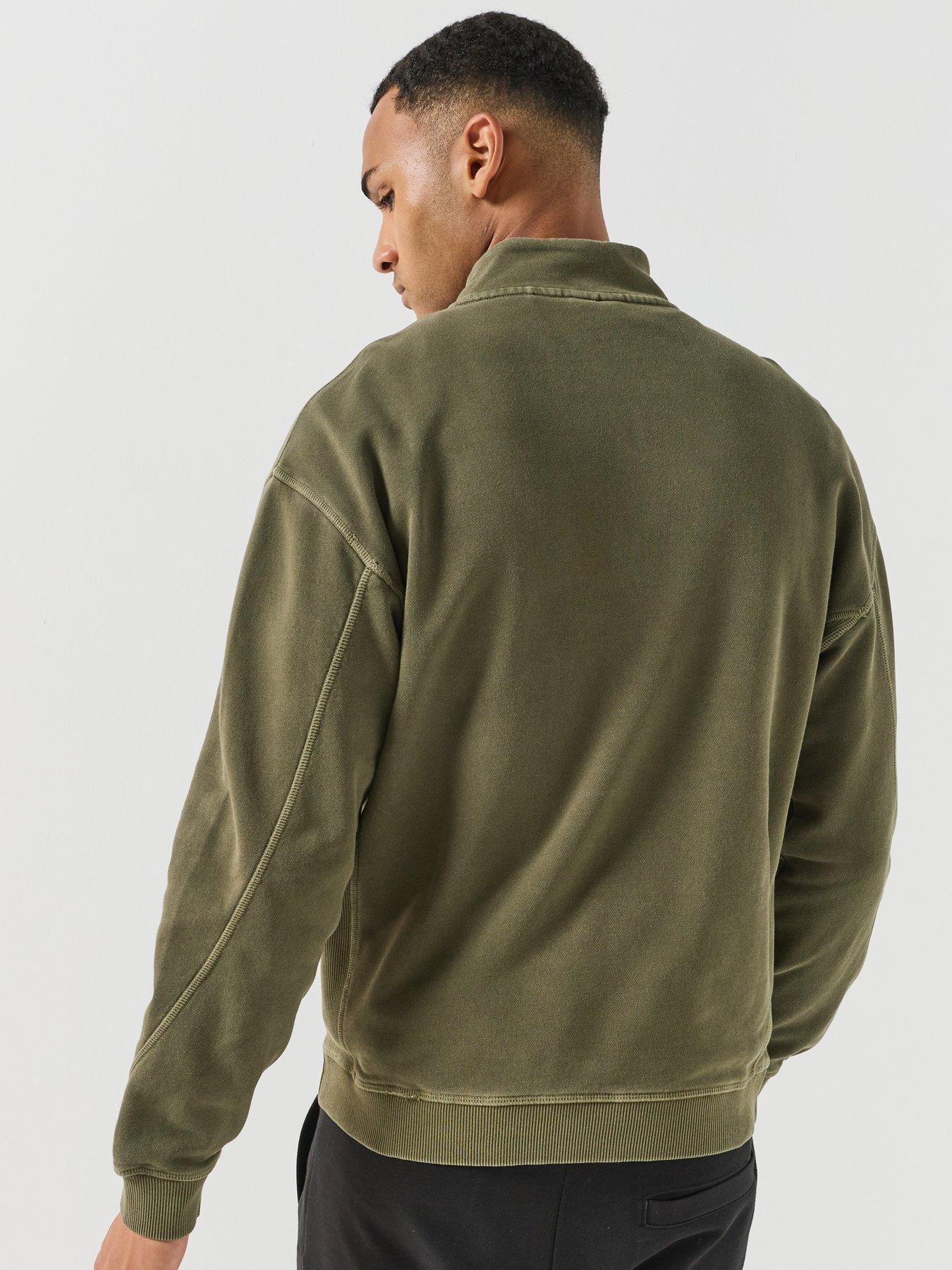 Image 2 of 6 of HUGO Mens Blue Nevecrew Loose Fit Zip Neck Sweatshirt - Dark Green