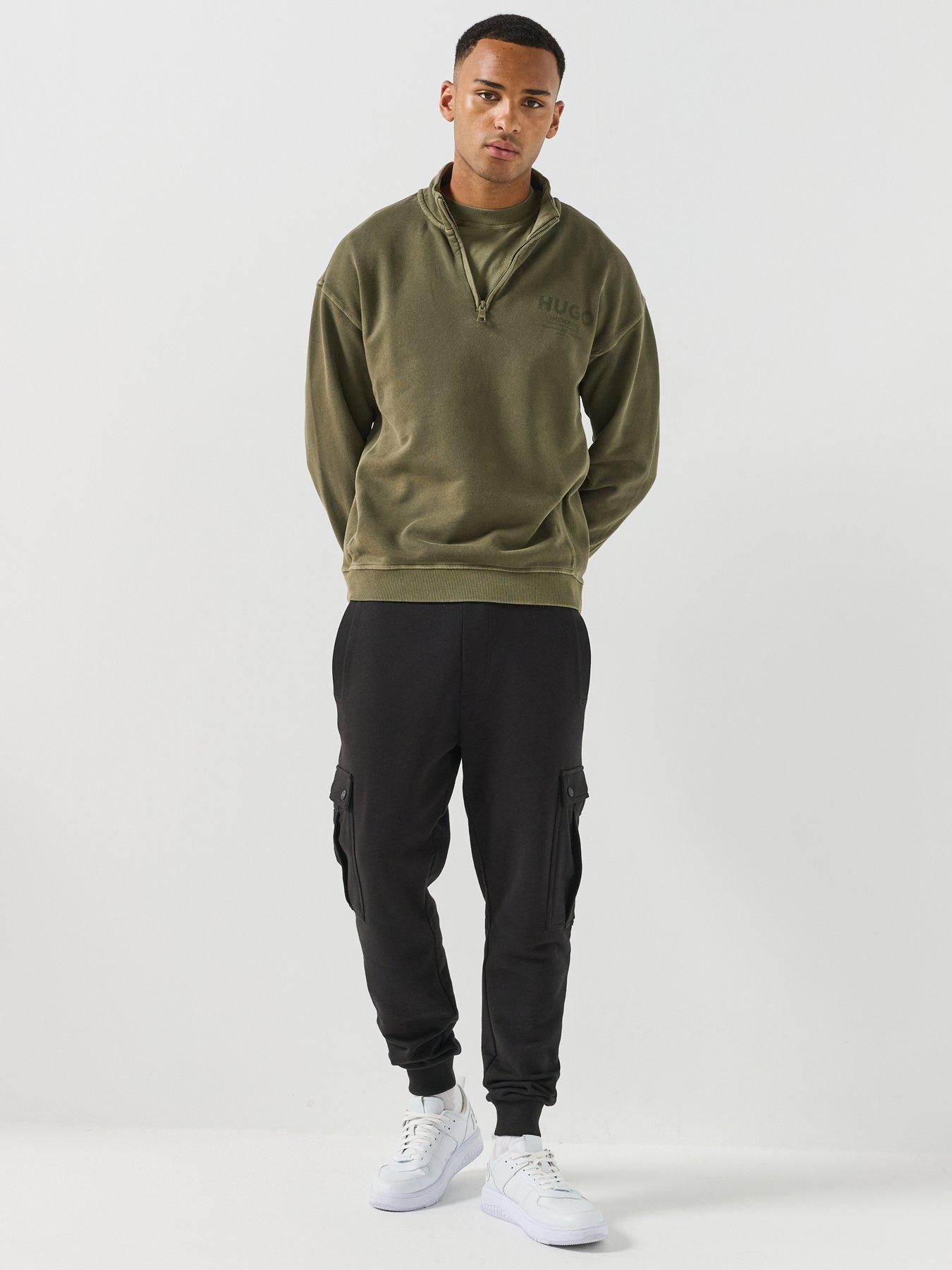 Image 3 of 6 of HUGO Mens Blue Nevecrew Loose Fit Zip Neck Sweatshirt - Dark Green