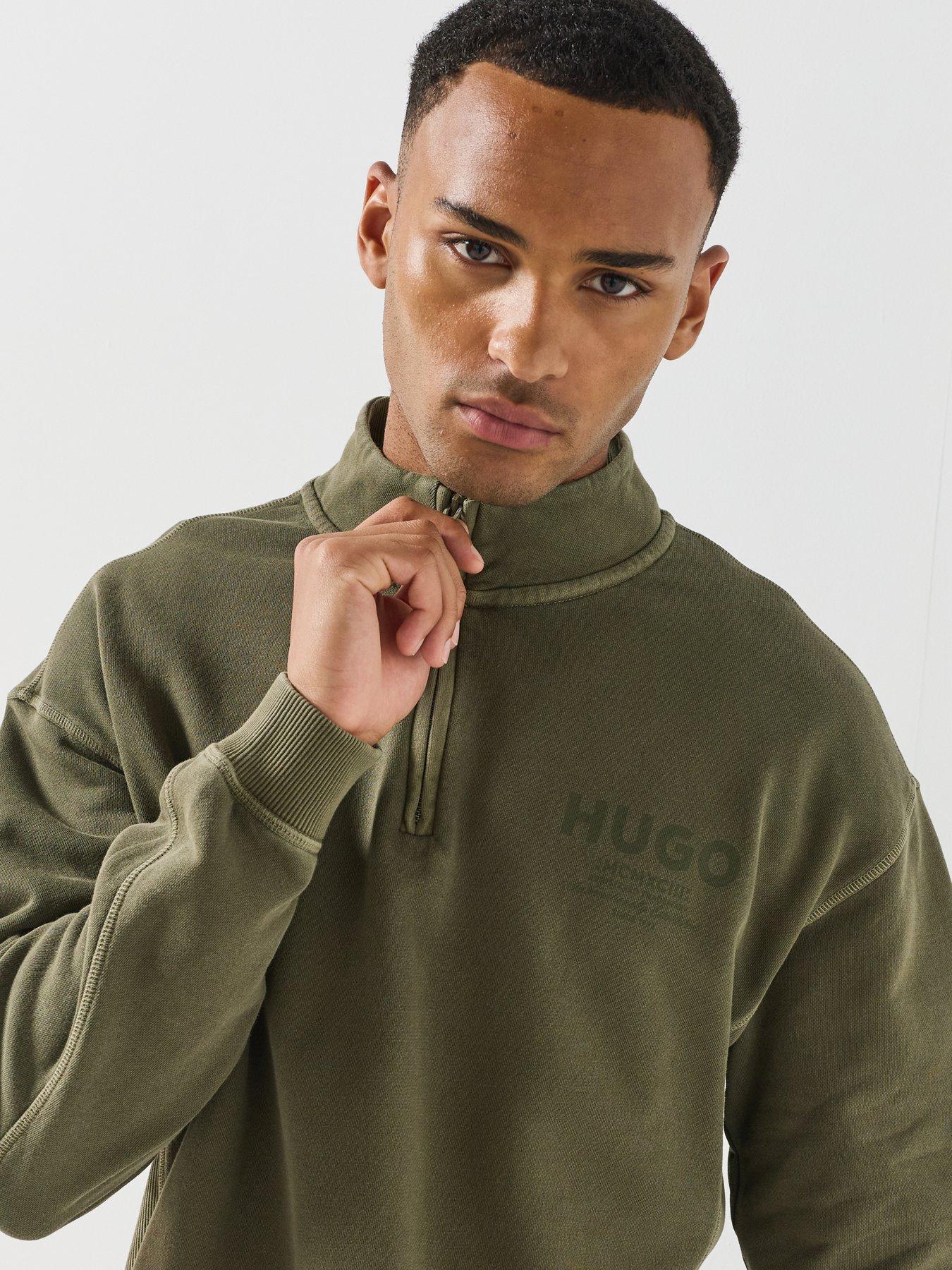 Image 5 of 6 of HUGO Mens Blue Nevecrew Loose Fit Zip Neck Sweatshirt - Dark Green