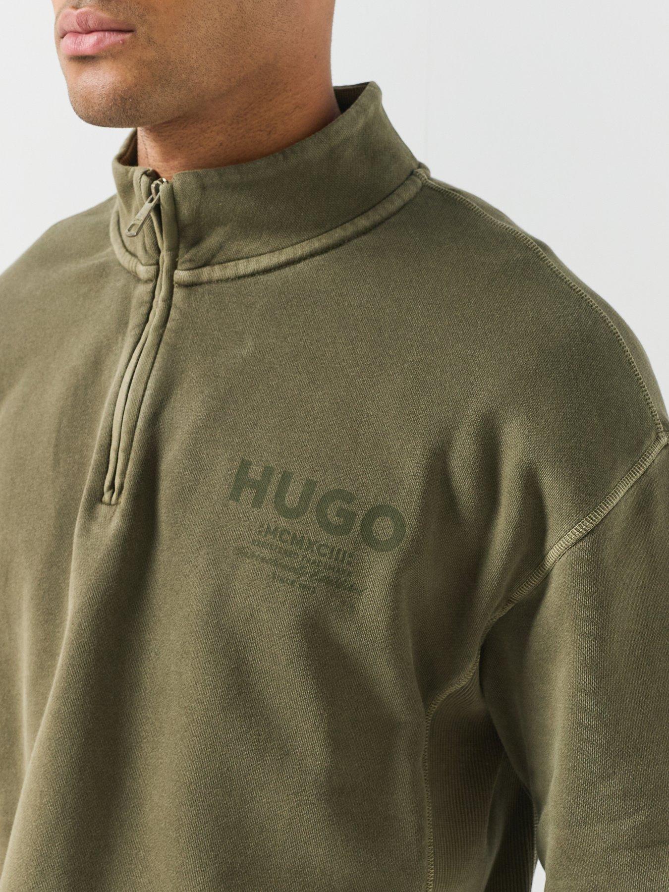 Image 6 of 6 of HUGO Mens Blue Nevecrew Loose Fit Zip Neck Sweatshirt - Dark Green