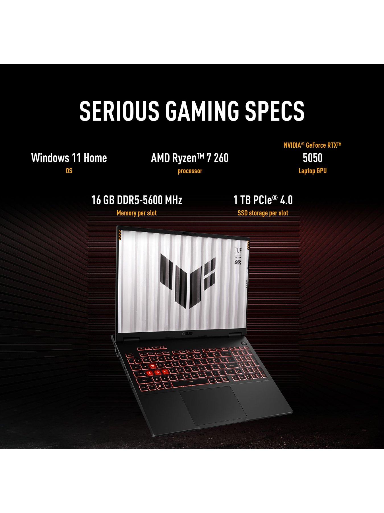 Image 7 of 7 of Asus TUF Gaming A16 Laptop - GeForce RTX 5050 - AMD Ryzen 7 - 16GB RAM - 1TB SSD - 144Hz - 16in WUXGA - Grey