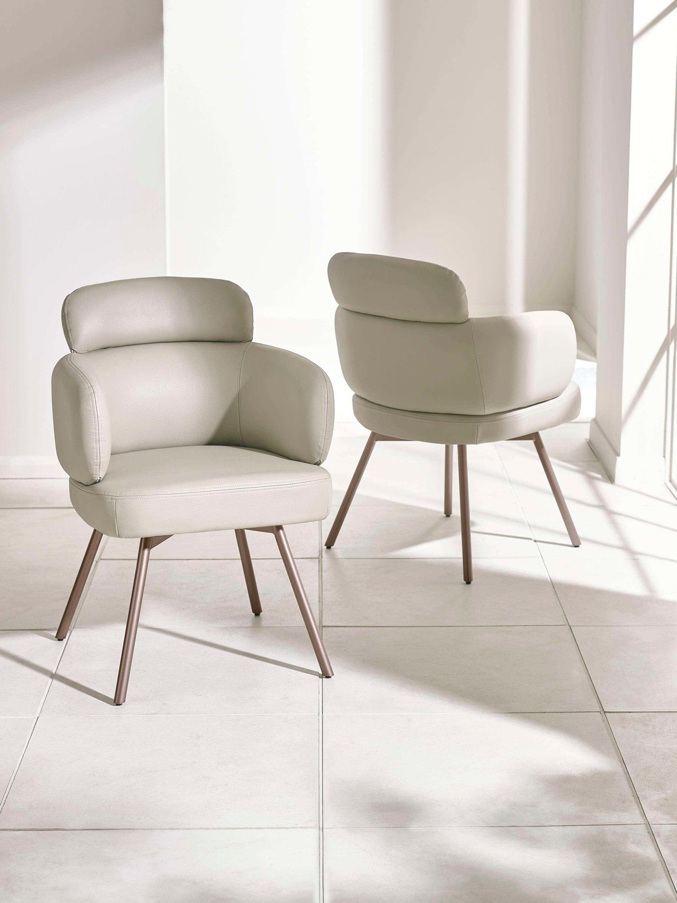 Julian Bowen Callisto Dining Chairs - Set of 2 Beige 180° Swivel Office Chairs with Armrests, Modern Rotary Chair with Faux Leather Upholstery & Taupe Metal Legs - H88cm x W62cm - Image 2
