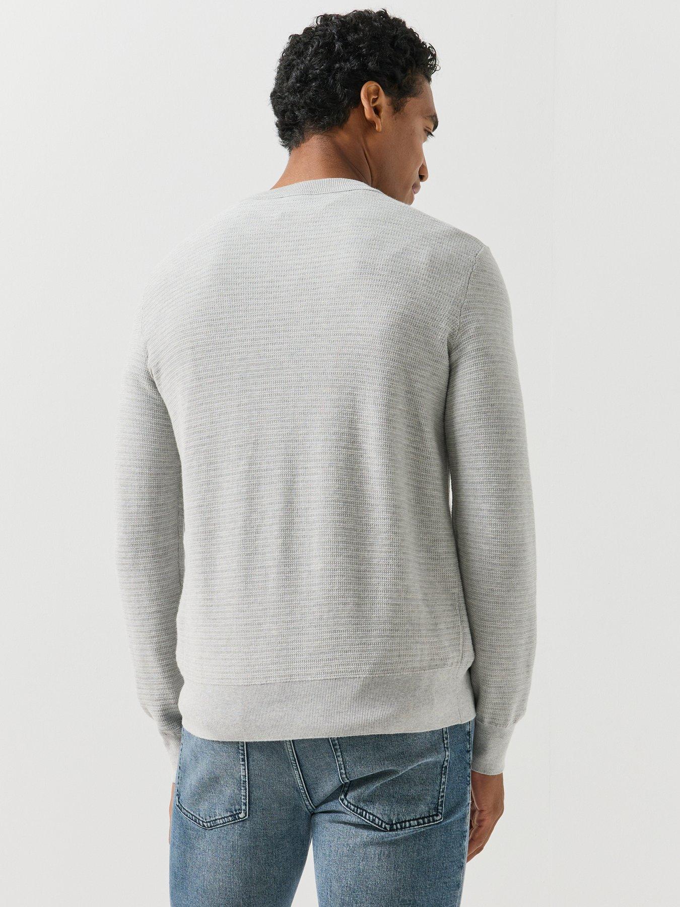 Image 2 of 6 of BOSS Mens Anion Regular Fit Waffle Crew Knitted Jumper - Light Grey