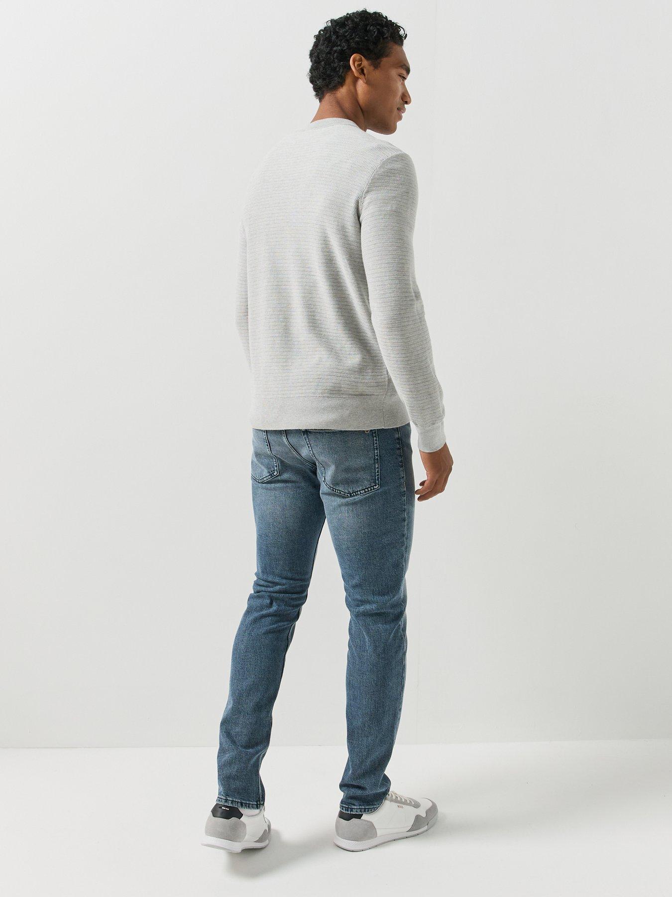 Image 5 of 6 of BOSS Mens Anion Regular Fit Waffle Crew Knitted Jumper - Light Grey